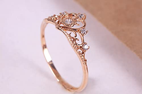 14K Rose Gold Wedding Ring for Women - Elegant Crown Engagement Ring with Zirconia, Art Deco Promise Ring, Proposal Ring for Bride (Rose Gold, Size 11.25) - Perfect for Anniversaries, Valentine's Day & Romantic Proposals