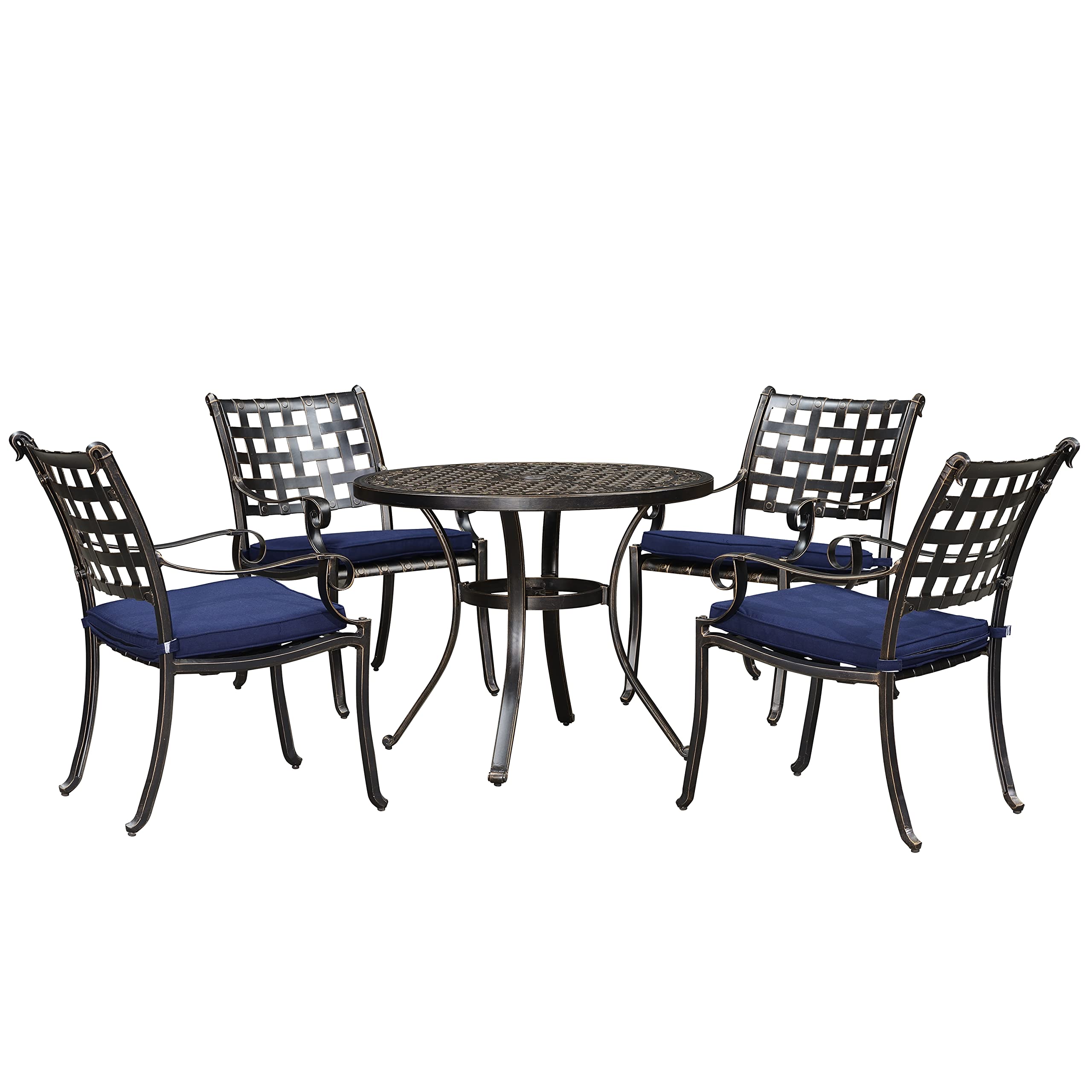 Purple Leaf 5-Piece Outdoor Dining Set - Cast Aluminum Patio Furniture with 4 Armchairs & 37