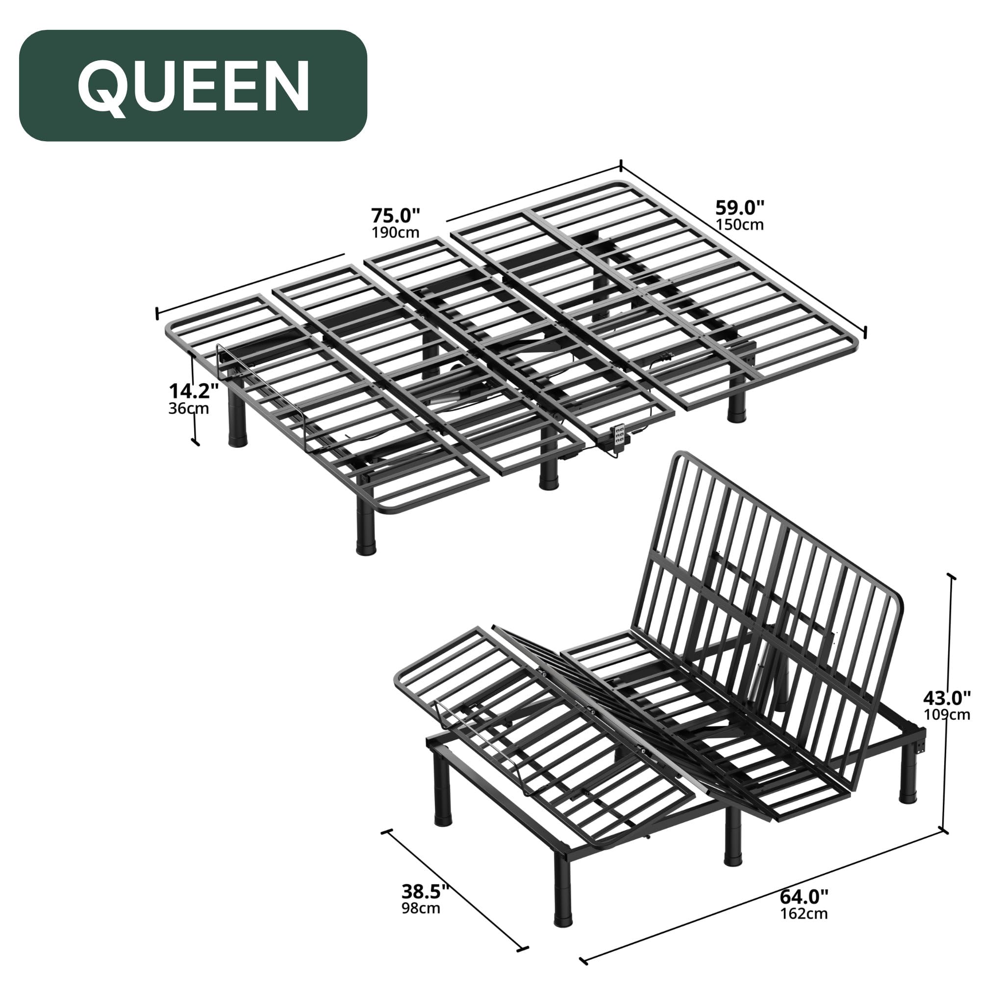 SunsGrove Queen Adjustable Bed Frame with Wireless Remote - Electric Zero Gravity Bed with Head & Foot Incline, Adjustable Height Base, Memory Presets & Anti-Snore Function - Perfect for Home, Office, and Guest Room Use