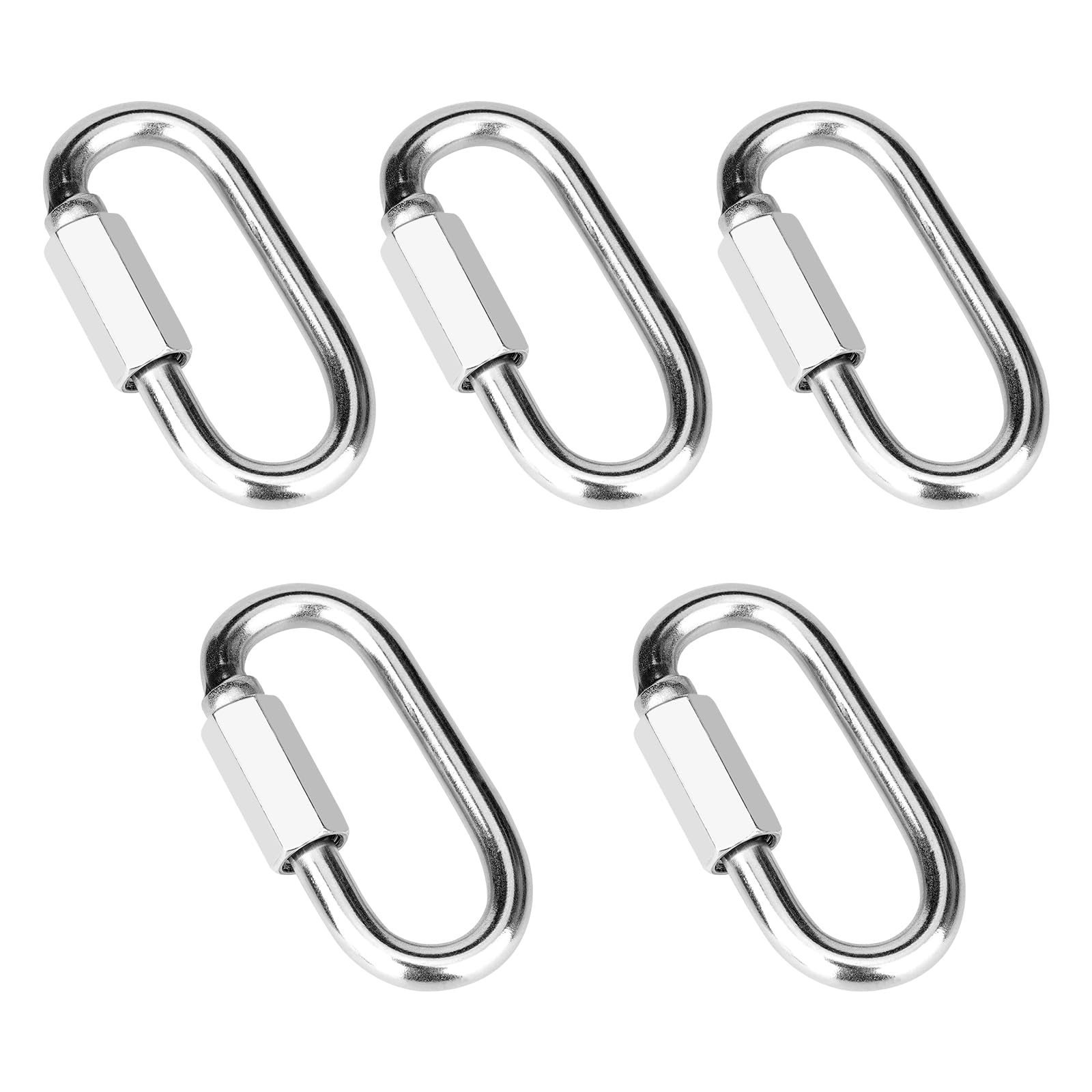 5 Pack 2.3 Inch 304 Stainless Steel Heavy Duty Screw Chain Quick Links - 880LB Capacity Carabiner Clips for Camping, Hiking, Hammocks, Dog Leashes & Outdoor Gear - Durable Repair Connectors for Safety Harness & Utility Equipment