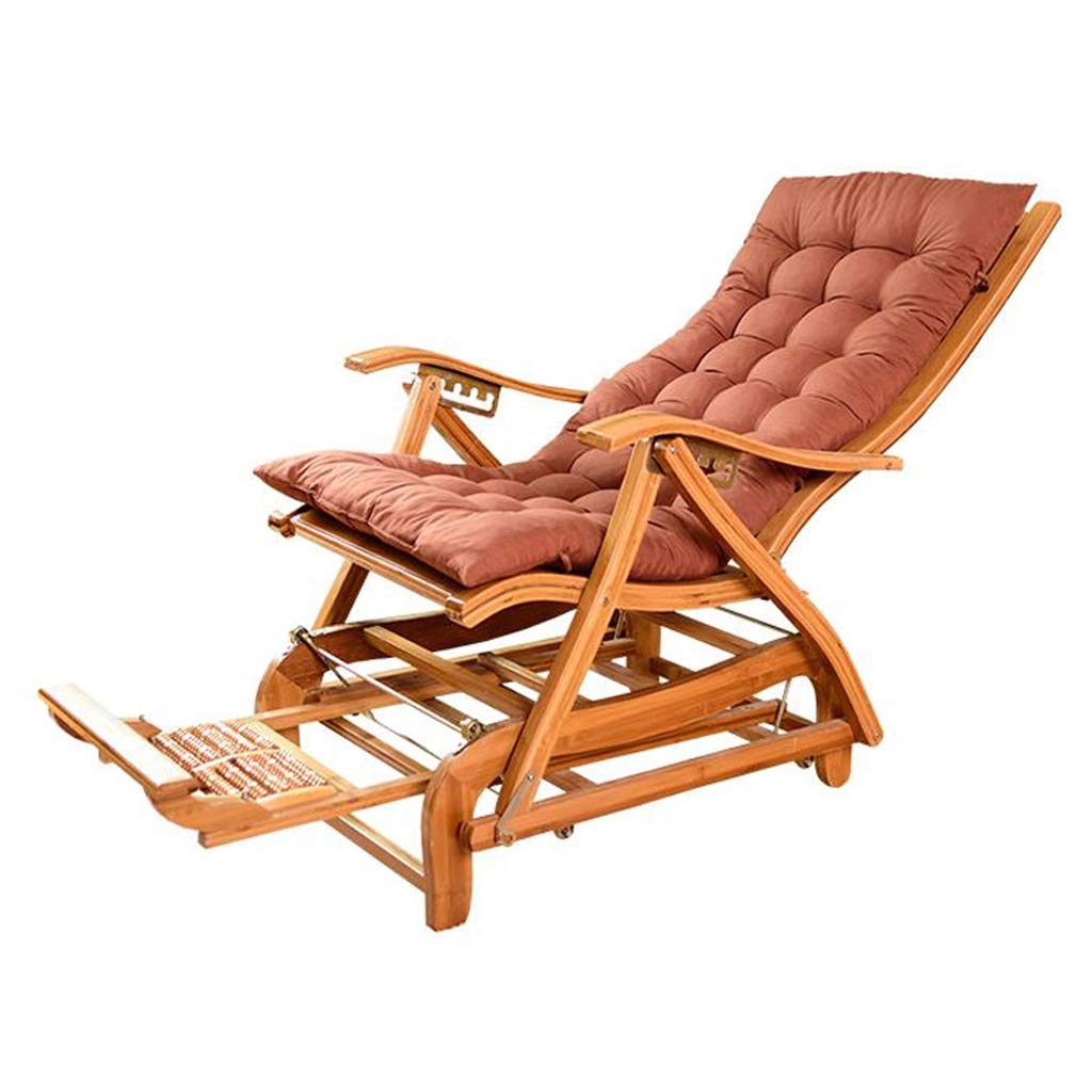 Foldable Rocking Recliner Chair - Bamboo Deck Chair with Cushion for Indoor & Outdoor Use | Patio, Garden, Balcony, Living Room, Bedroom | Perfect for Relaxing, Lounging & Napping