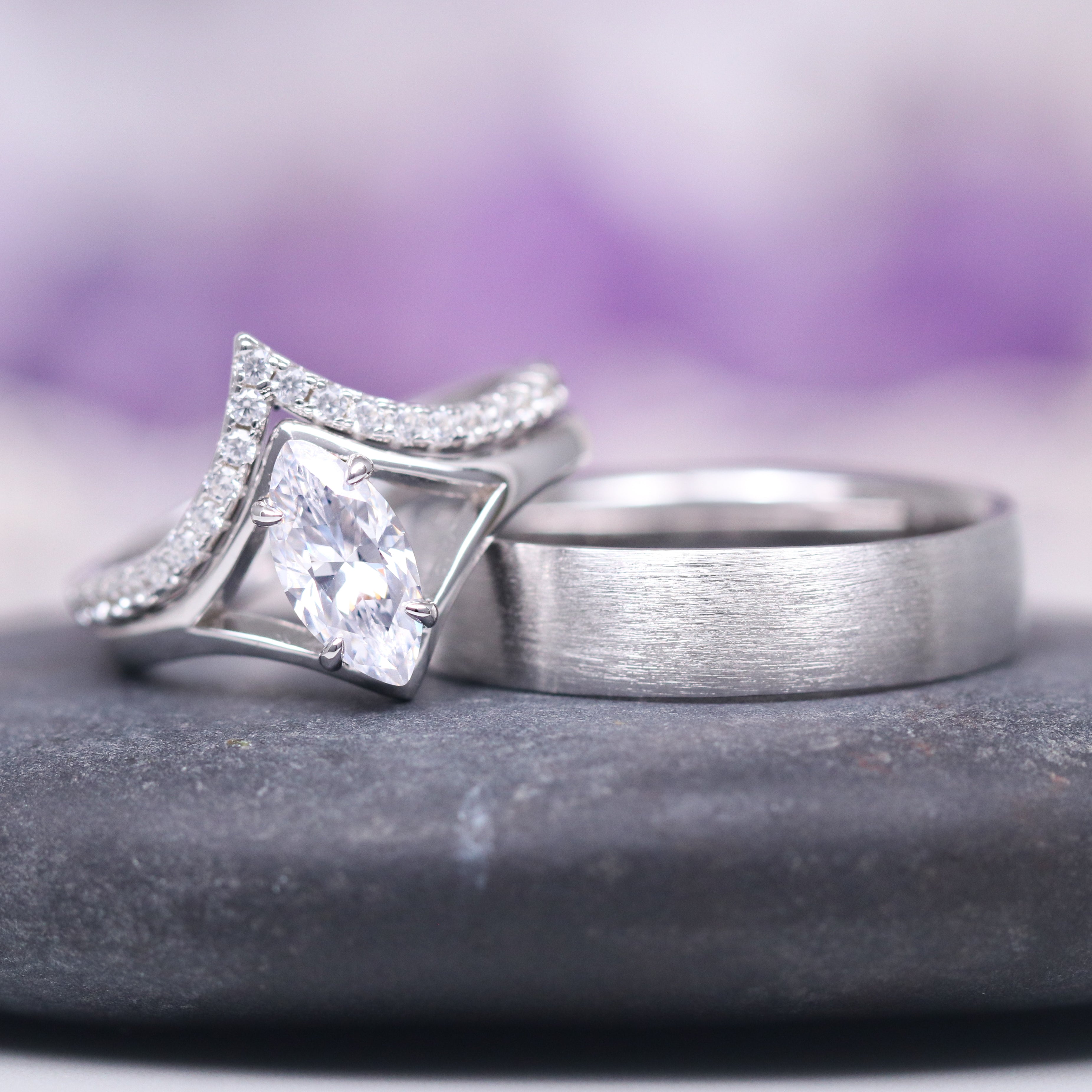 Elegant Marquise Cut CZ Couples Rings for Women & Men - Minimalist Wedding Bands, Anniversary Gifts for Him & Her - Perfect for Engagements, Vow Renewals and Romantic Occasions