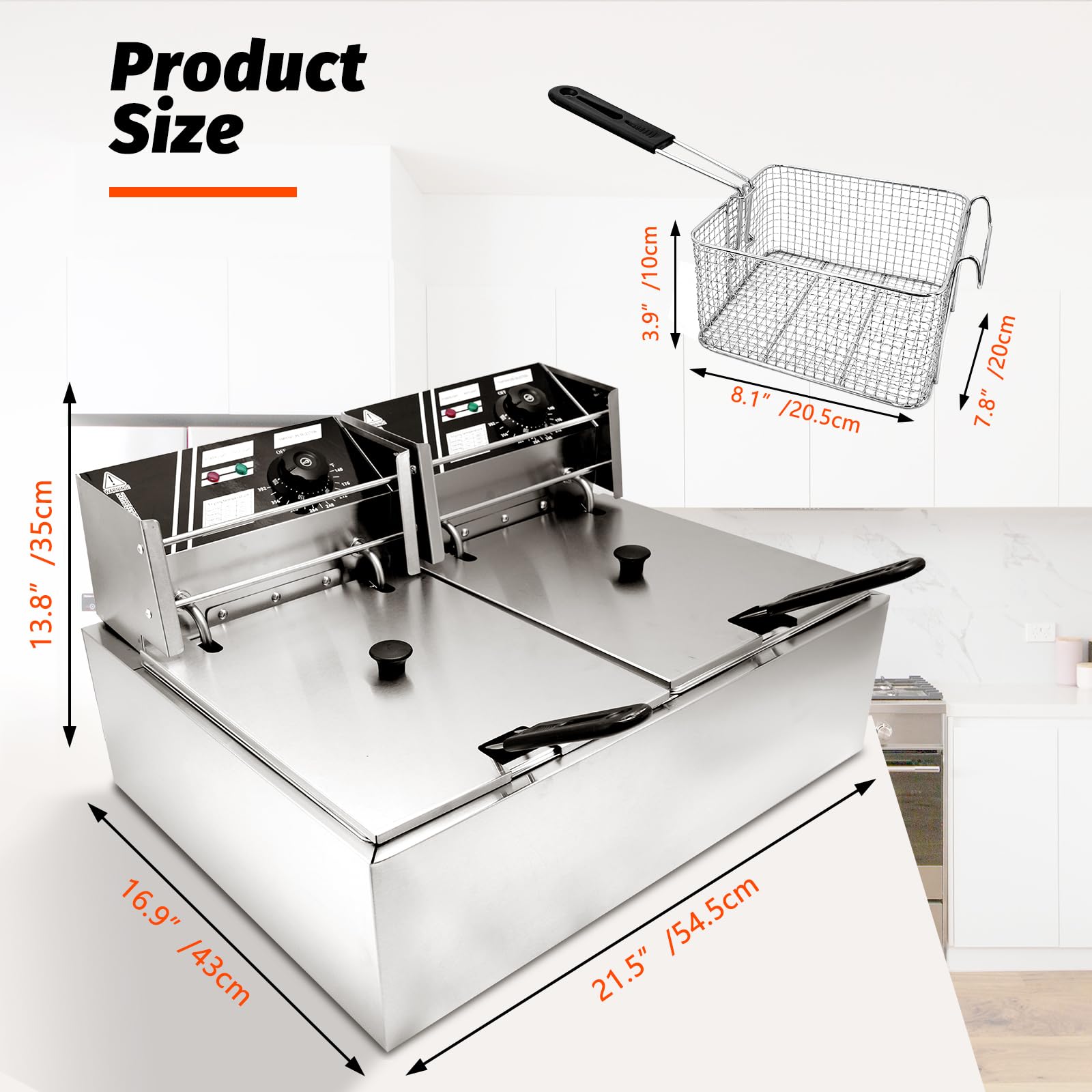 Commercial Deep Fryer - 22.8 QT Electric Double Tank Stainless Steel Oil Fryer with Baskets & Temperature Control - Perfect for Restaurants, Food Trucks & Catering Businesses