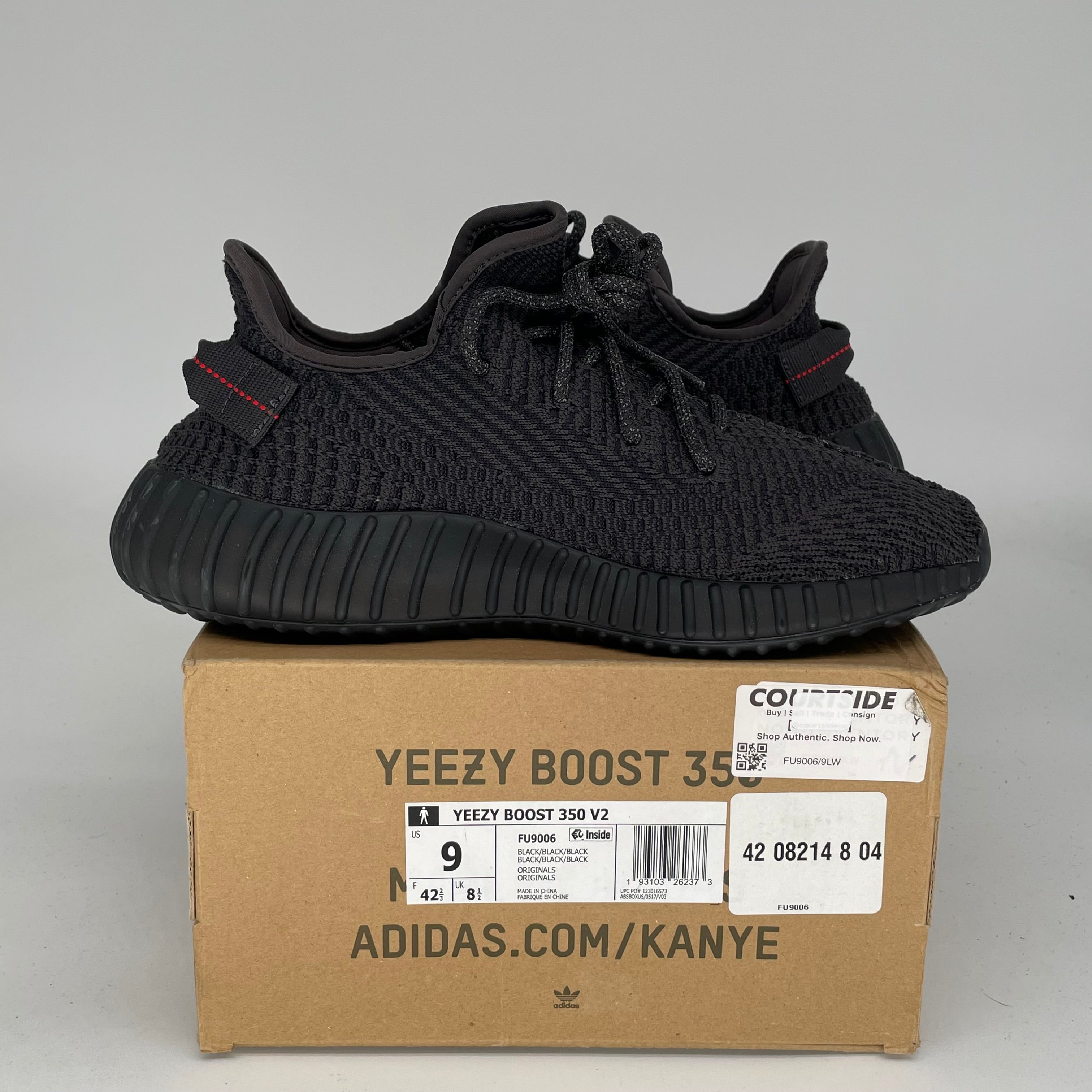 Adidas Yeezy Boost 350 V2 Black Non-Reflective Men's Running Shoes Size 9 - Style Code FU9006 | Perfect for Casual Wear, Gym & Street Fashion
