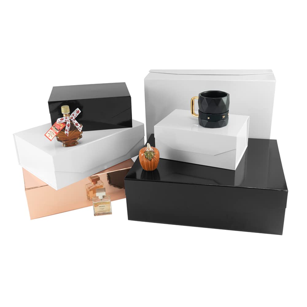 13x9x4 Inch White Large Gift Box with Lid - Magnetic Closure Collapsible Storage Box for Bridesmaid Proposals, Groomsman Gifts & Clothing | Reusable Glossy Wedding Gift Box for Jewelry, Cosmetics & Special Occasions