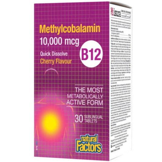 Natural Factors Vitamin B12 Methylcobalamin 10000mcg Cherry Flavor 30 Quick Dissolve Sublingual Tablets - Supports Energy, Metabolism & Nervous System - Perfect for Busy Professionals & Active Lifestyles