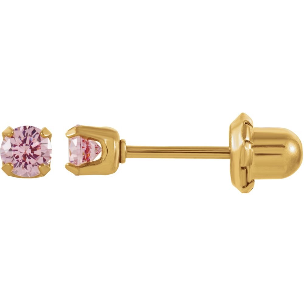 24K Gold Plated Pink CZ Stud Earrings for Women - 3.00mm Polished Cubic Zirconia Piercing Jewelry | Perfect for Parties, Weddings & Everyday Wear