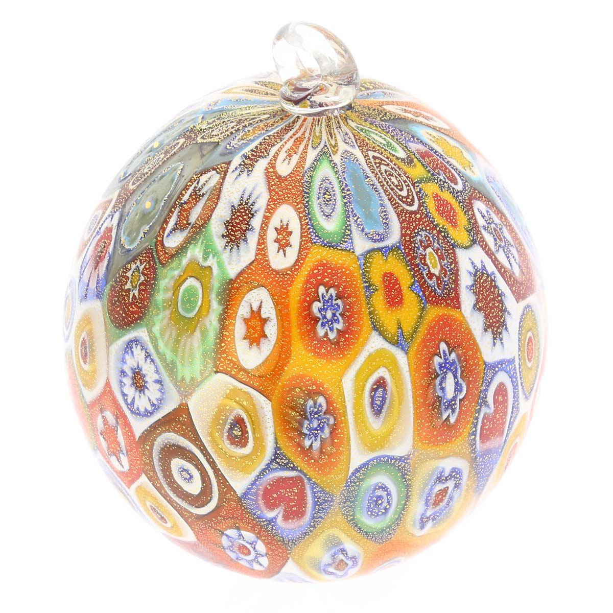 Venetian Murano Glass Christmas Ornament - Handcrafted Gold Millefiori Glass Ball for Holiday Tree Decor | Perfect for Christmas, Home, and Gift Giving
