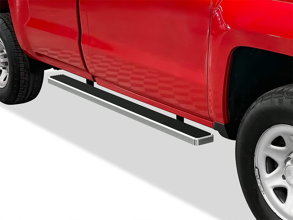 APS iBoard Polished Stainless Steel 5in Wheel-to-Wheel Running Boards Nerf Bars Steps for Chevy Silverado & GMC Sierra 2007-2018 Regular Cab 6.5ft Bed & 2500/3500 HD Models 2019 (Excludes 07 Classic) - Off-Road Protection & Easy Step Access