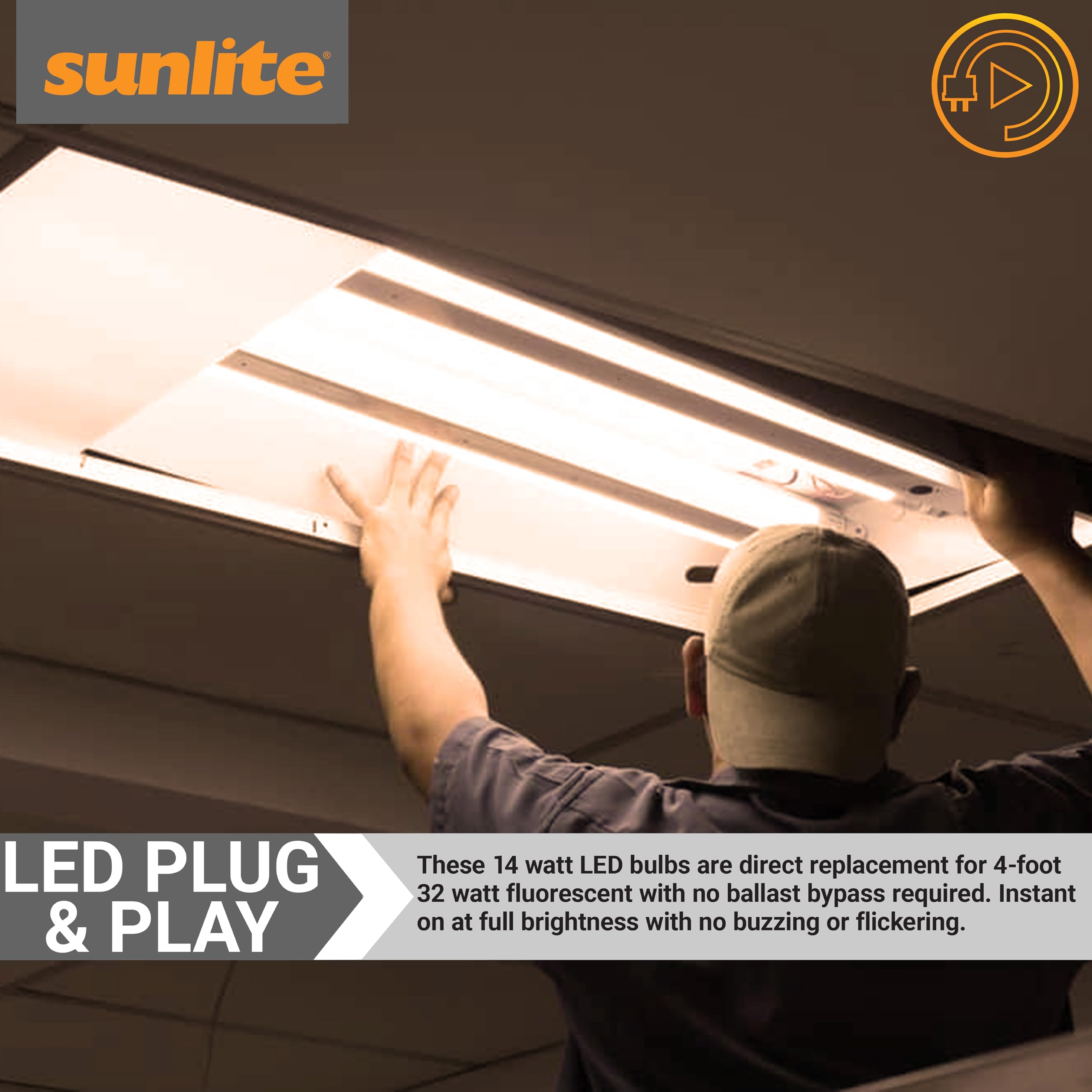 Sunlite 87925 LED T8 Tube Light - 4ft, 14W (32W Equivalent), 2200 Lumens, 3000K Warm White, Medium G13 Bi-Pin Base, Plug & Play (Type A), Electronic Ballast Compatible, 25 Pack - Perfect for Office, Warehouse, and Retail Lighting