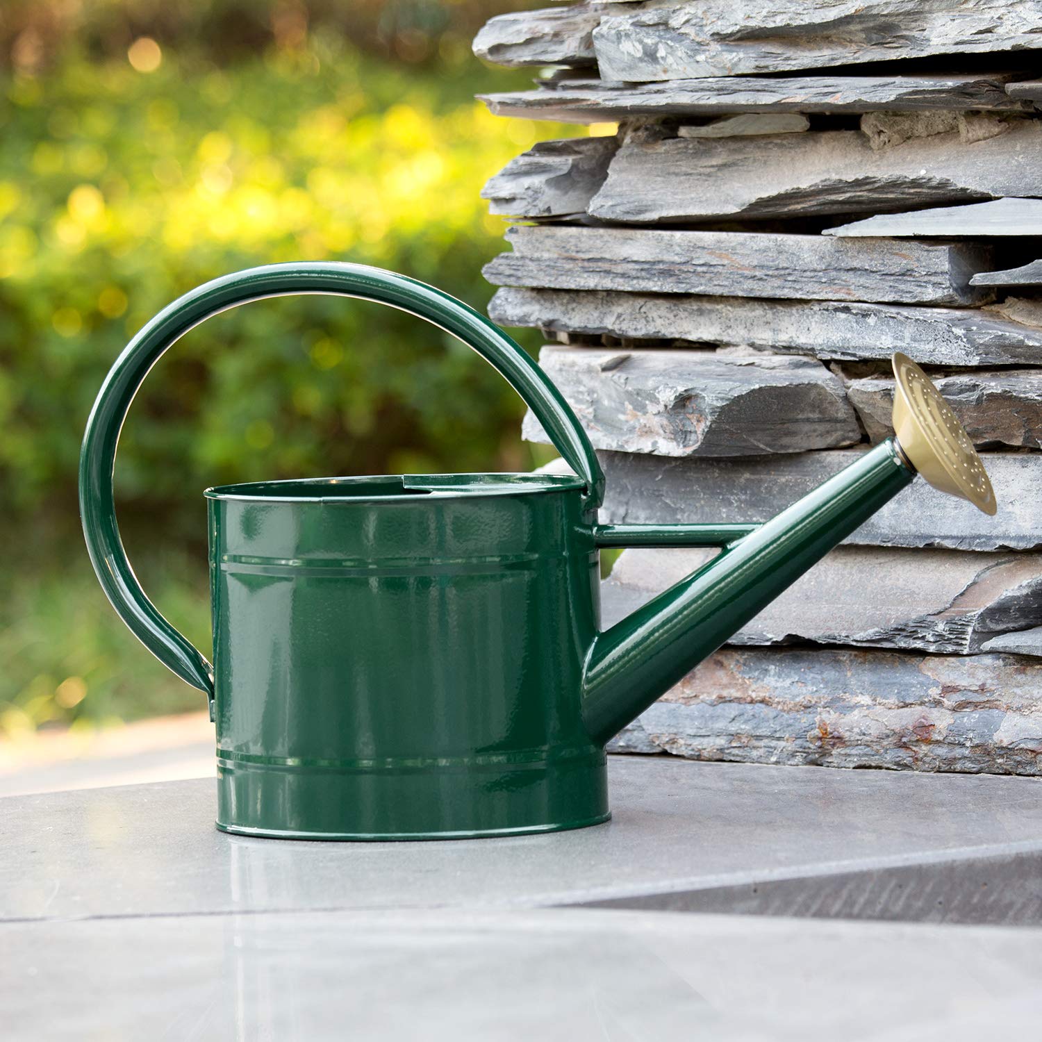 1.3 Gallon Galvanized Steel Watering Can - Farmhouse Style Decorative Watering Pot with Removable Rosette Diffuser - Ideal for Indoor Plants, Outdoor Gardens, and Home Decor (Green)