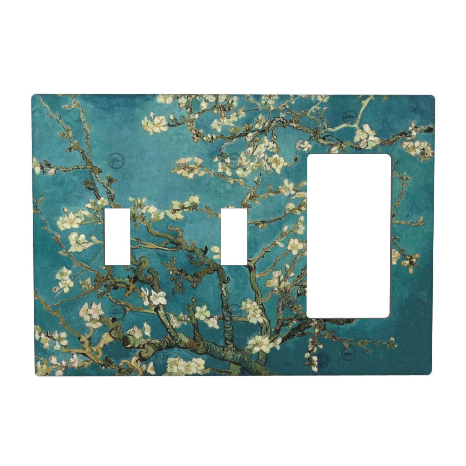 Van Gogh Blossoming Almond GFCI Outlet Cover - Decorative 3 Gang Wall Plate (2 Toggle/1 Rocker) for Bathroom, Kitchen & Bedroom - Waterproof Light Switch Cover - Artistic Home Decor for Modern & Vintage Interiors