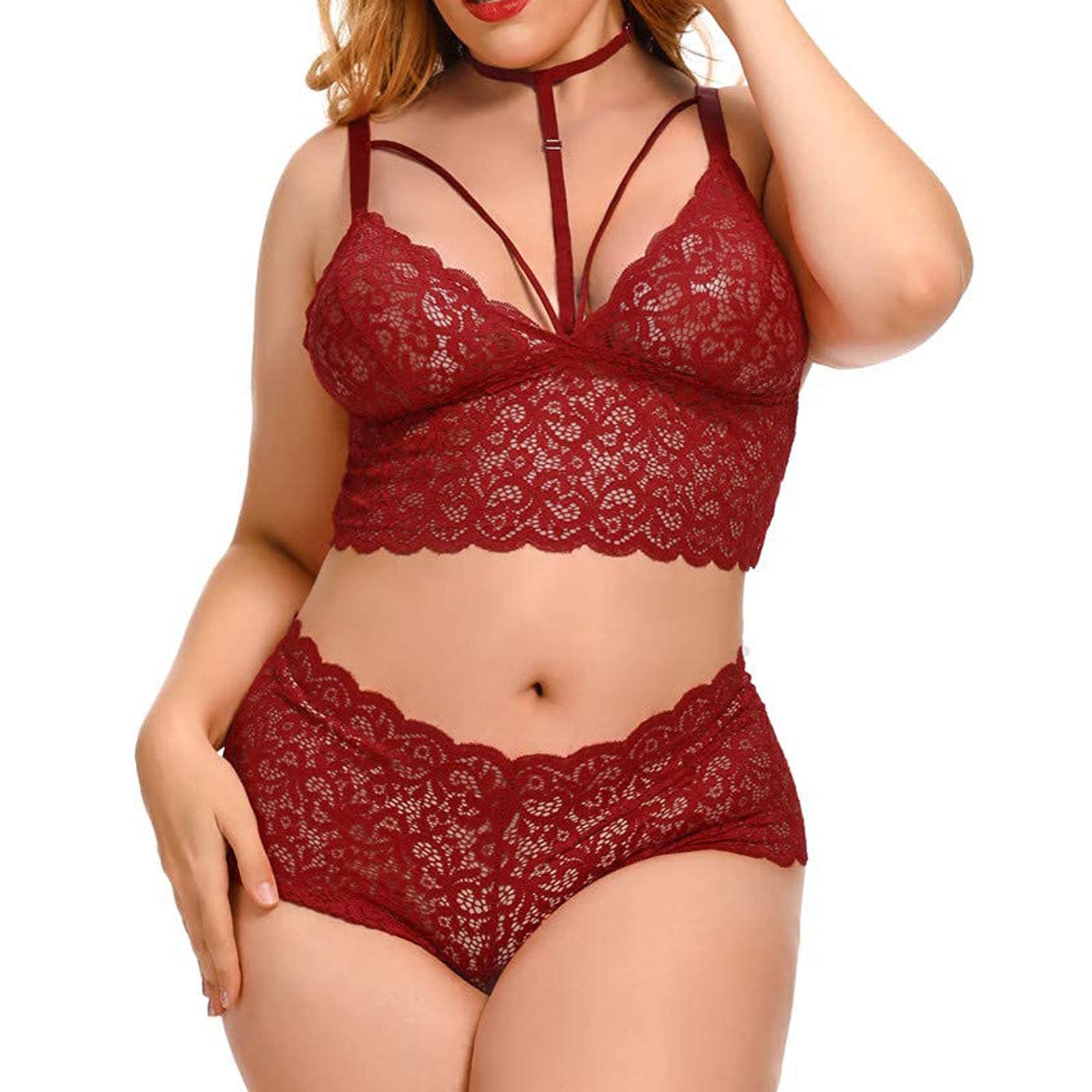 Sexy Lace Lingerie Set with Garter & Steel Rings - Women's Naughty Nightwear for Valentine's Day, Bridal Shower & Romantic Nights - Plus Size Maternity Sleepwear & Boudoir Costume