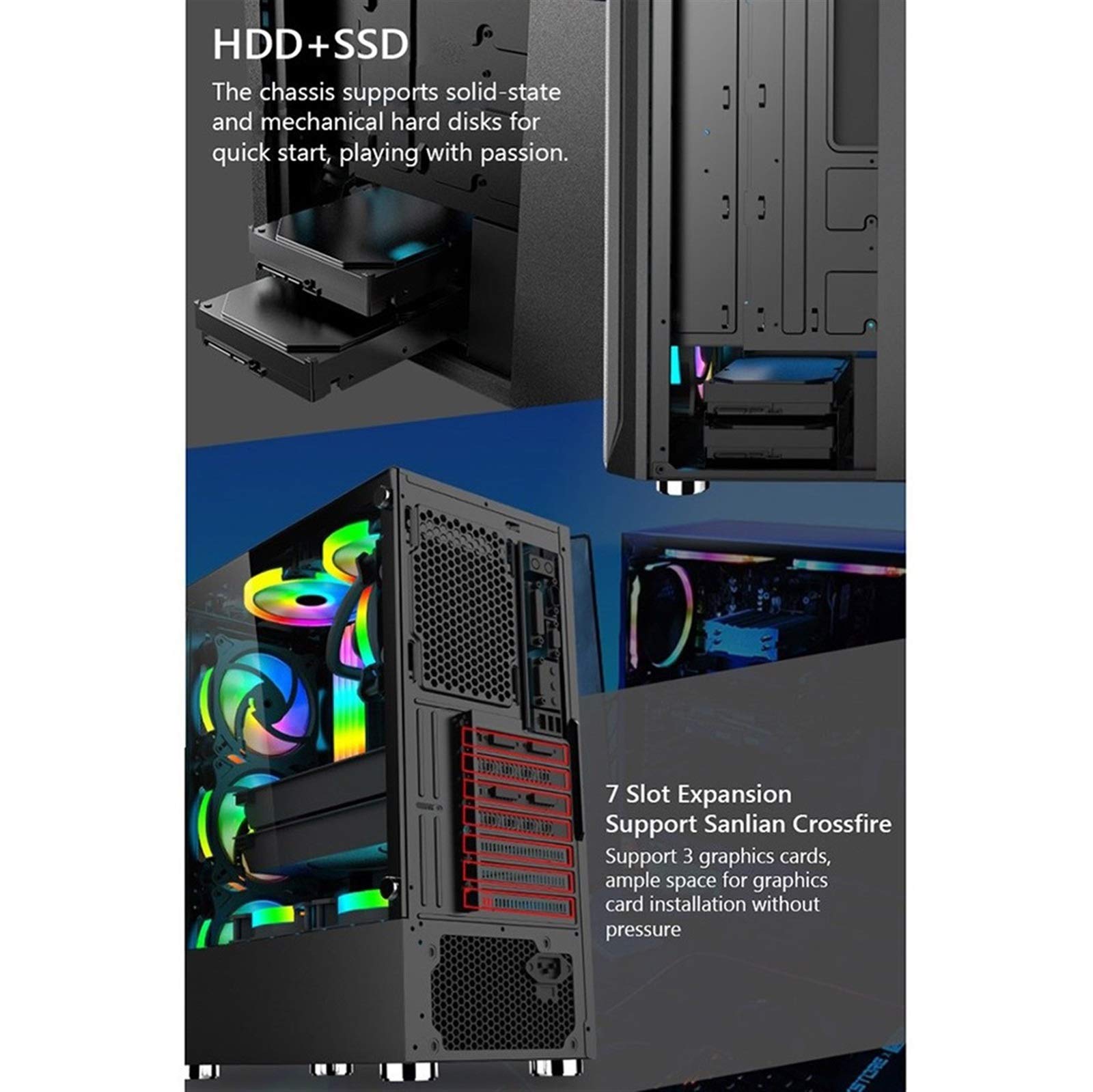 Mid Tower ATX Computer Case with Tempered Glass Panel, USB 3.0 Ports & 8 Fan Positions - Supports Water Cooling (4 Fans Included) - Perfect for Gaming PC Builds & Custom Desktop Setups