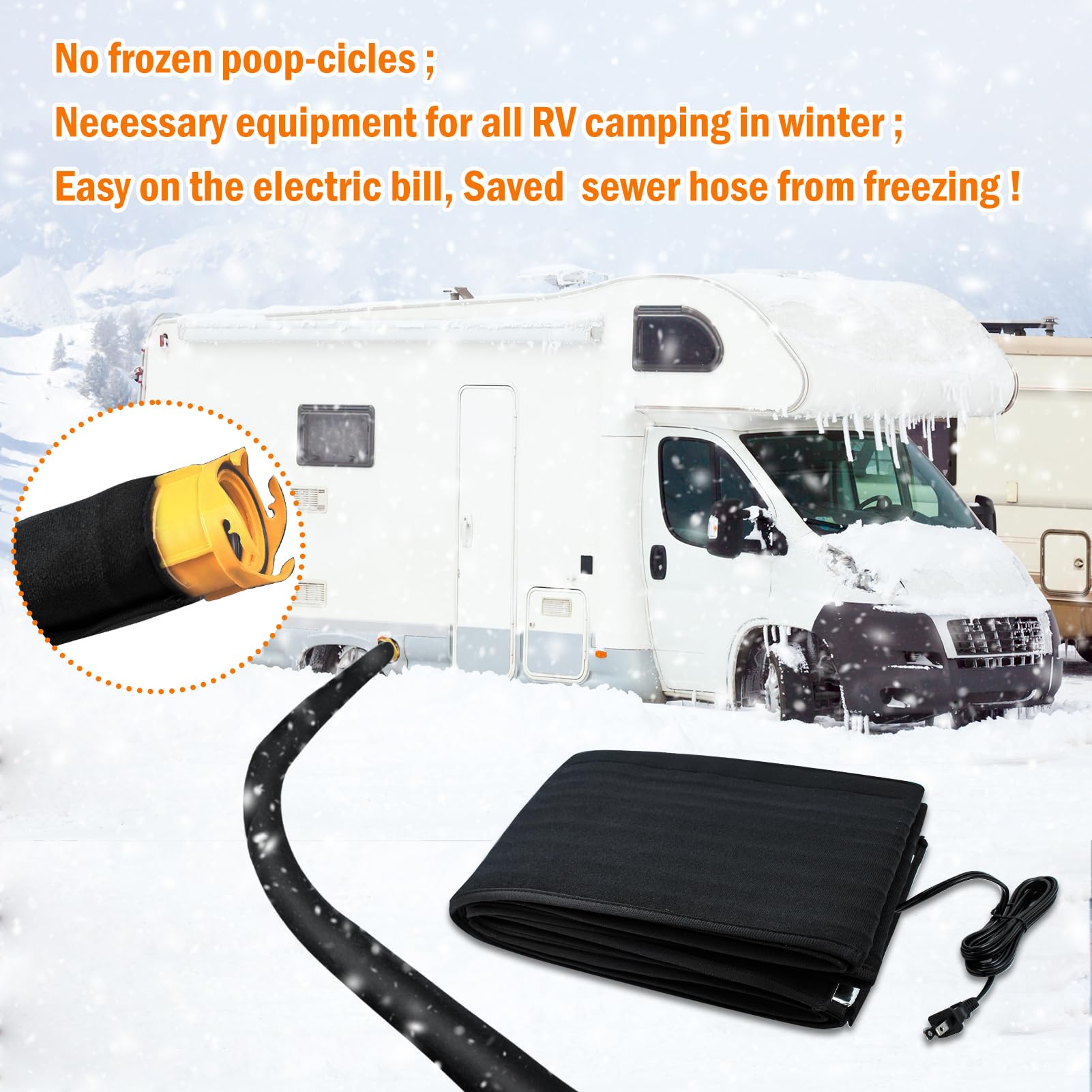 15Ft Heated RV Sewer Hose Cover - Insulated Winter Heating System for RV Campers