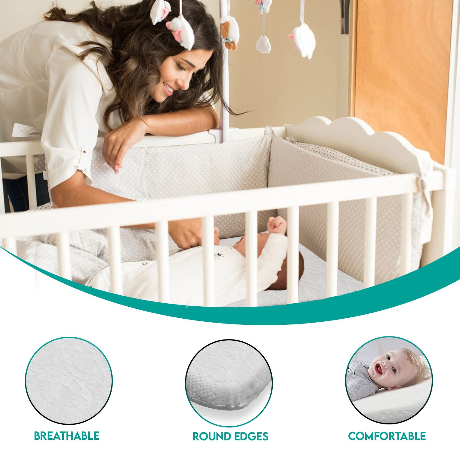 Brillars Baby Crib Mattress for Next to Me Cot Bed - Hypoallergenic Foam Mattress with Removable Quilt Cover (83x50x5cm) - Perfect for Travel, Nursery & Co-Sleeping