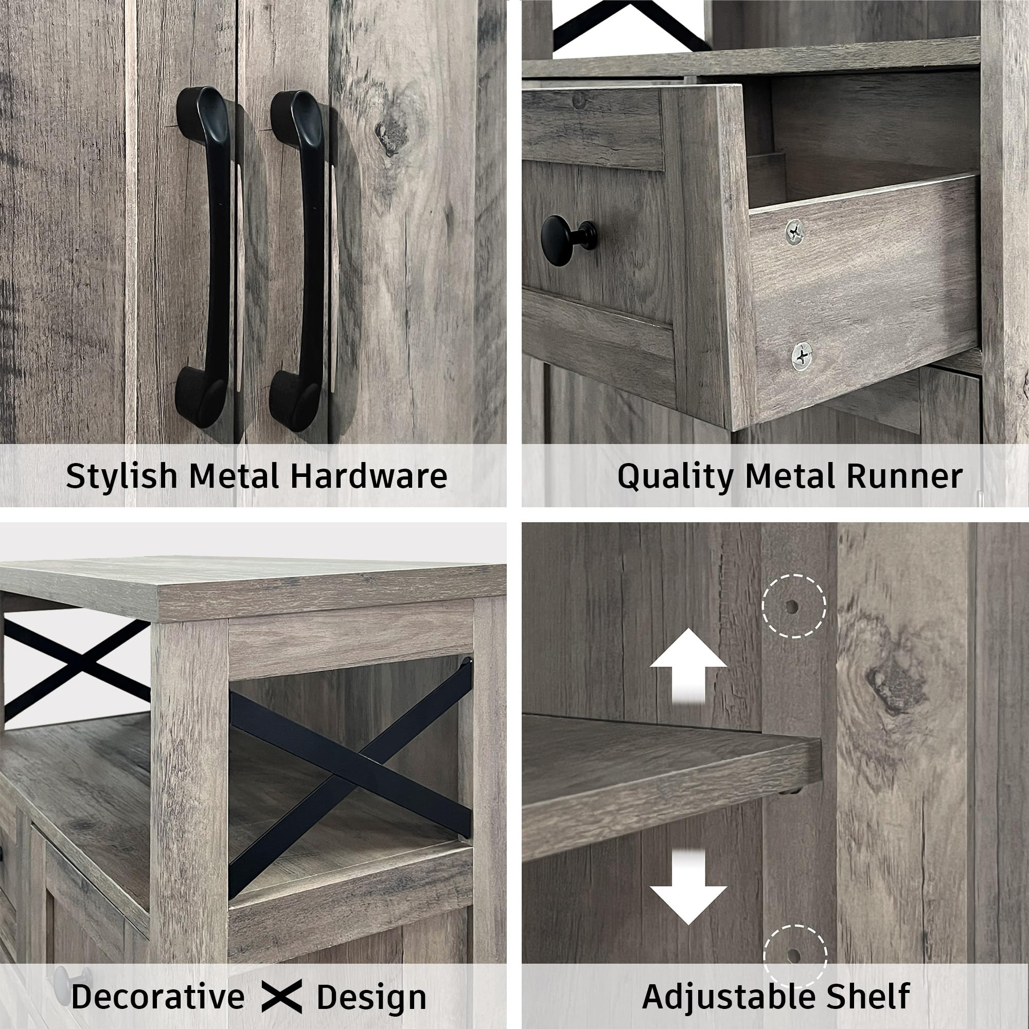 Rustic Grey Farmhouse Storage Cabinet with Drawers & Shelf - Freestanding Kitchen Pantry Organizer, Floor Cabinet Hutch for Home Office & Living Room - Perfect for Kitchen Storage, Home Organization & Farmhouse Decor