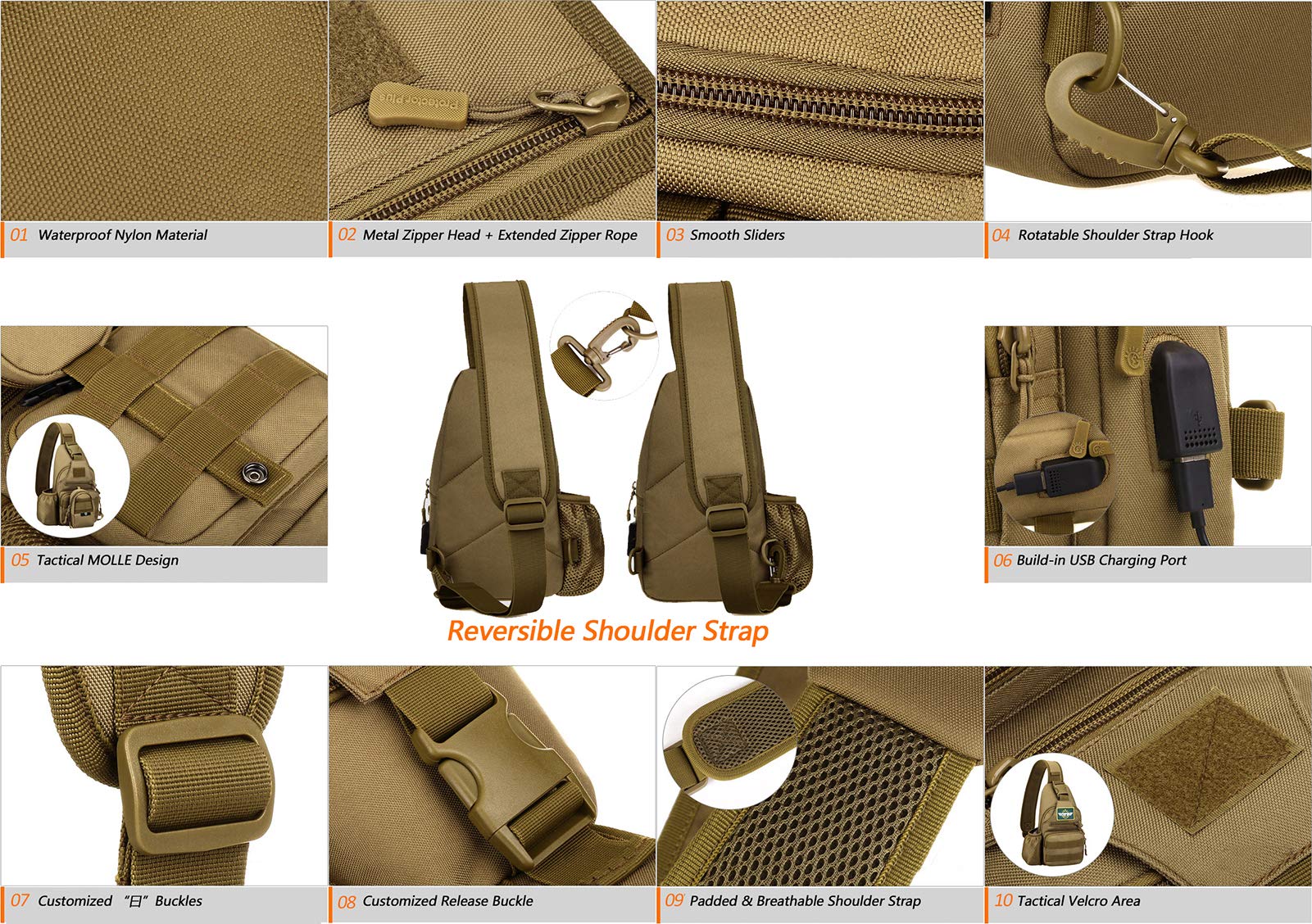 Tactical Military Chest Sling Bag - Water Resistant MOLLE Shoulder Backpack for Men with Water Bottle Holder - Perfect for Hiking, Camping & Outdoor Adventures