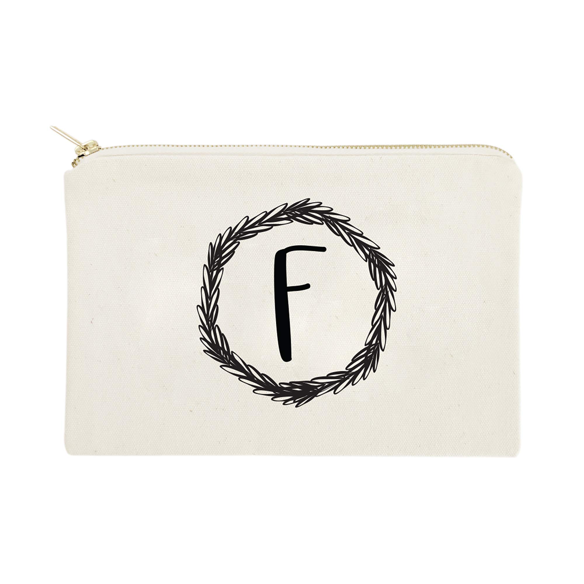 Personalized Monogram Initial F Cosmetic Bag - Cotton & Canvas Travel Makeup Pouch for Women | Perfect for Travel, Gym, and Everyday Essentials Storage