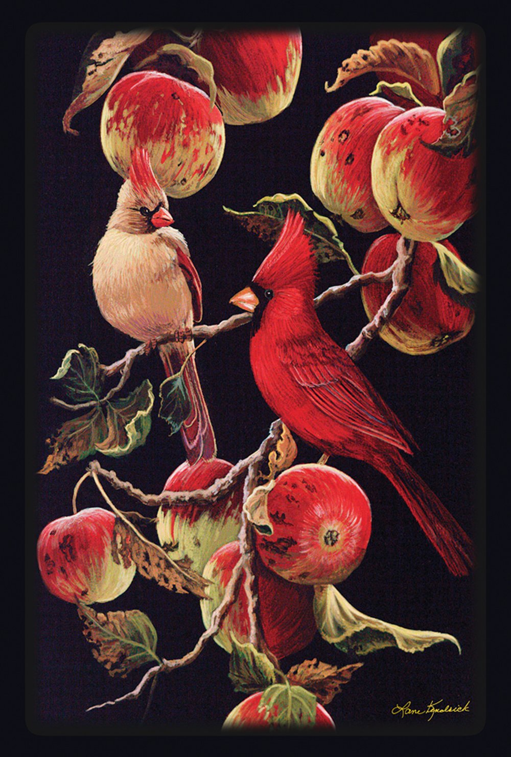 Toland Home Garden Orchard Cardinals 12.5 x 18 Inch Decorative Fall Autumn Bird Apple Garden Flag - Perfect for Seasonal Yard Decor, Front Porch Display & Autumn Landscape Accent