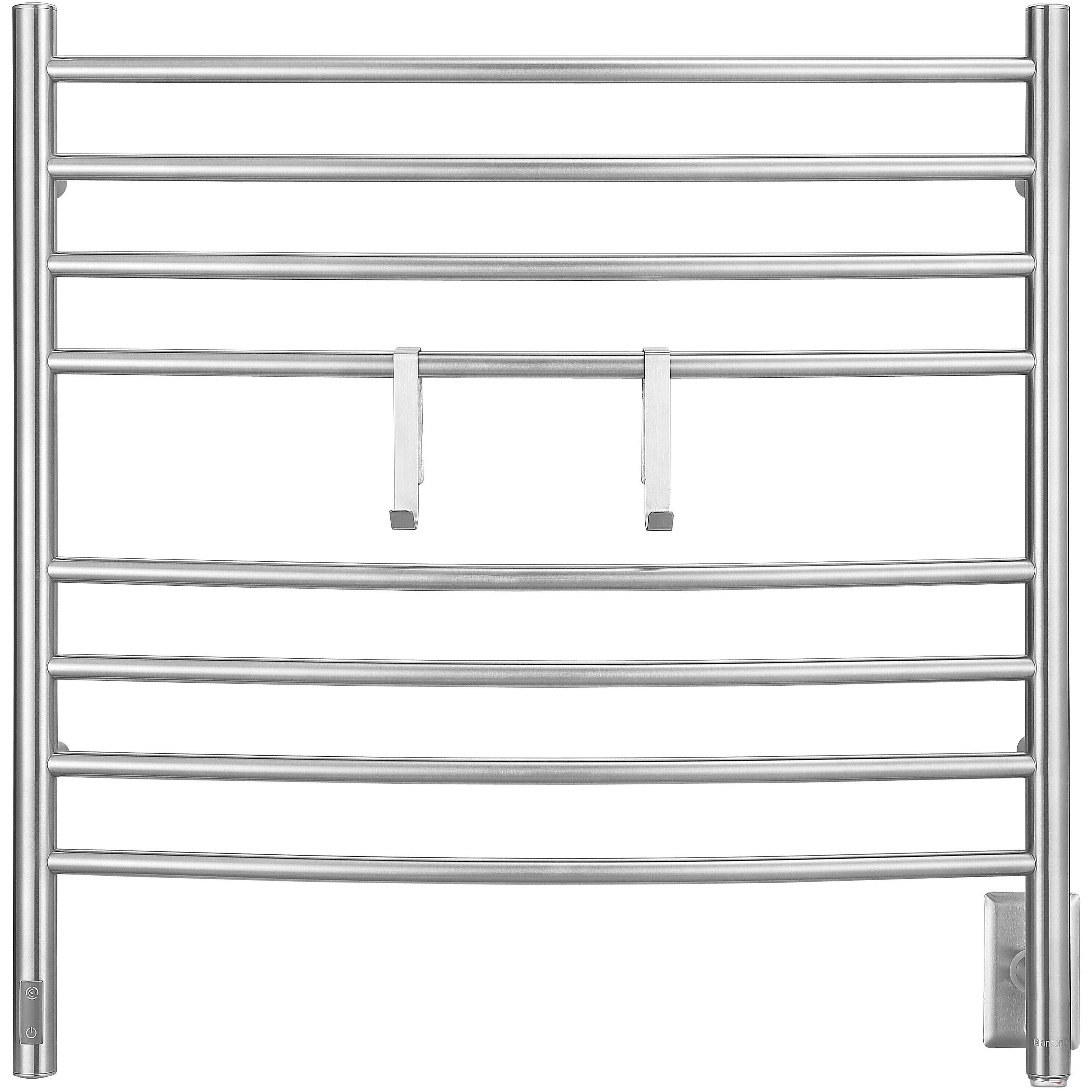 Arezzo OBT 8 Bar Hardwired & Plug-in Stainless Steel Towel Warmer with 2 Adjustable Hooks & Built-in Timer - Perfect for Bathrooms, Spas & Luxury Homes