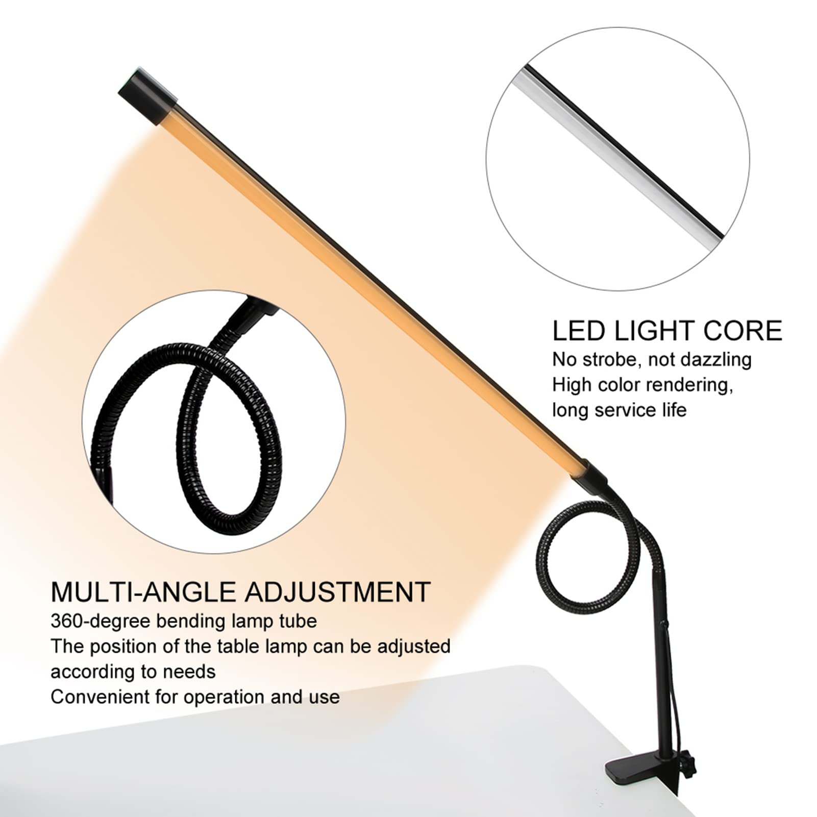 EXCLUZO Long Arm Desk Lamp with Multi-Angle Adjustment & Dimmable Light - 360° Flexible Bendable for Nail Art, Eyelash Extensions, Makeup, Reading & Office Work