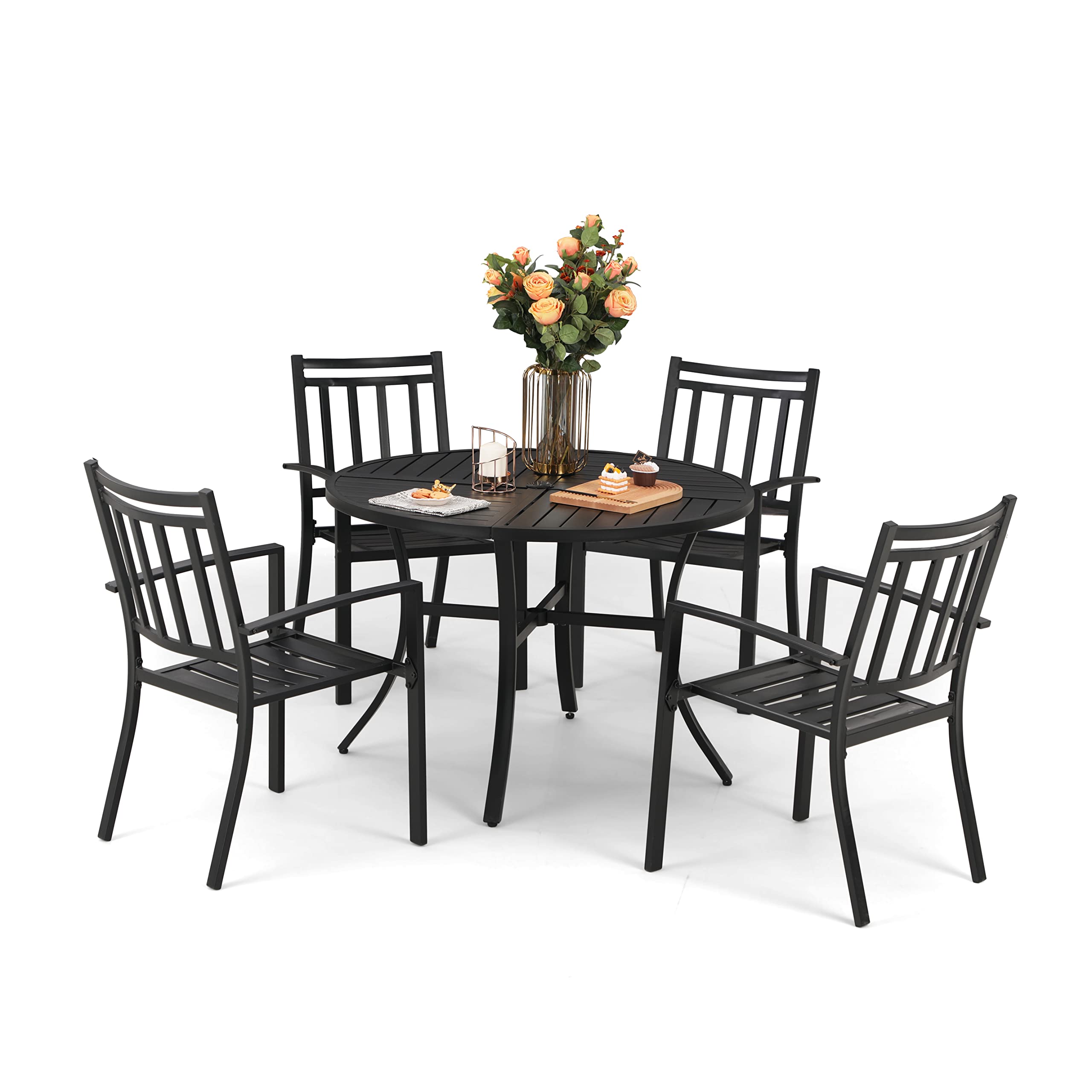 Sophia & William 5-Piece Outdoor Patio Dining Set - 4 Metal Chairs & 42