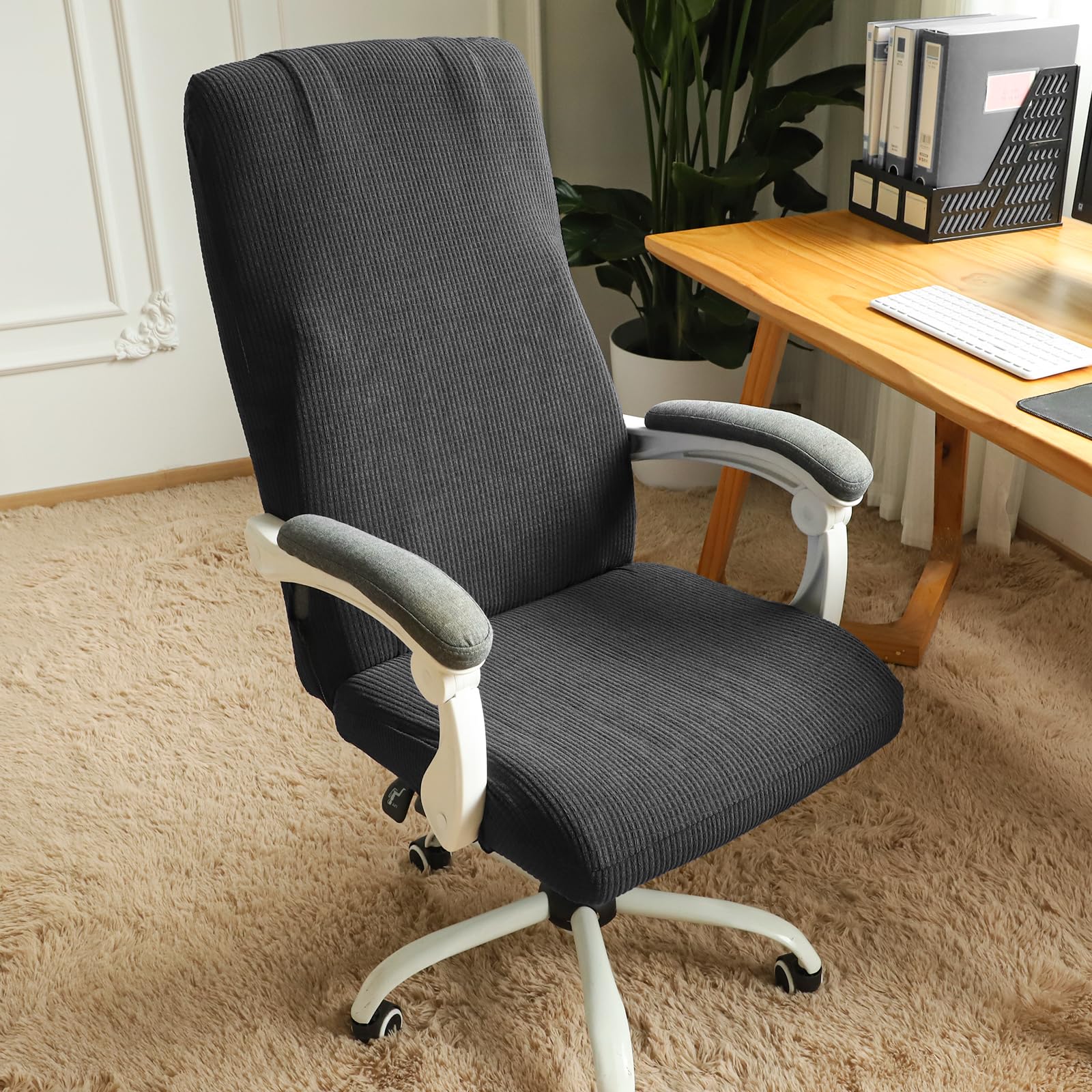 FORCHEER Stretchable XL Office Chair Cover for Big and Tall Chairs - Breathable Computer Chair Protector (Medium, Black) - Perfect for Home Office, Gaming & Conference Room Use
