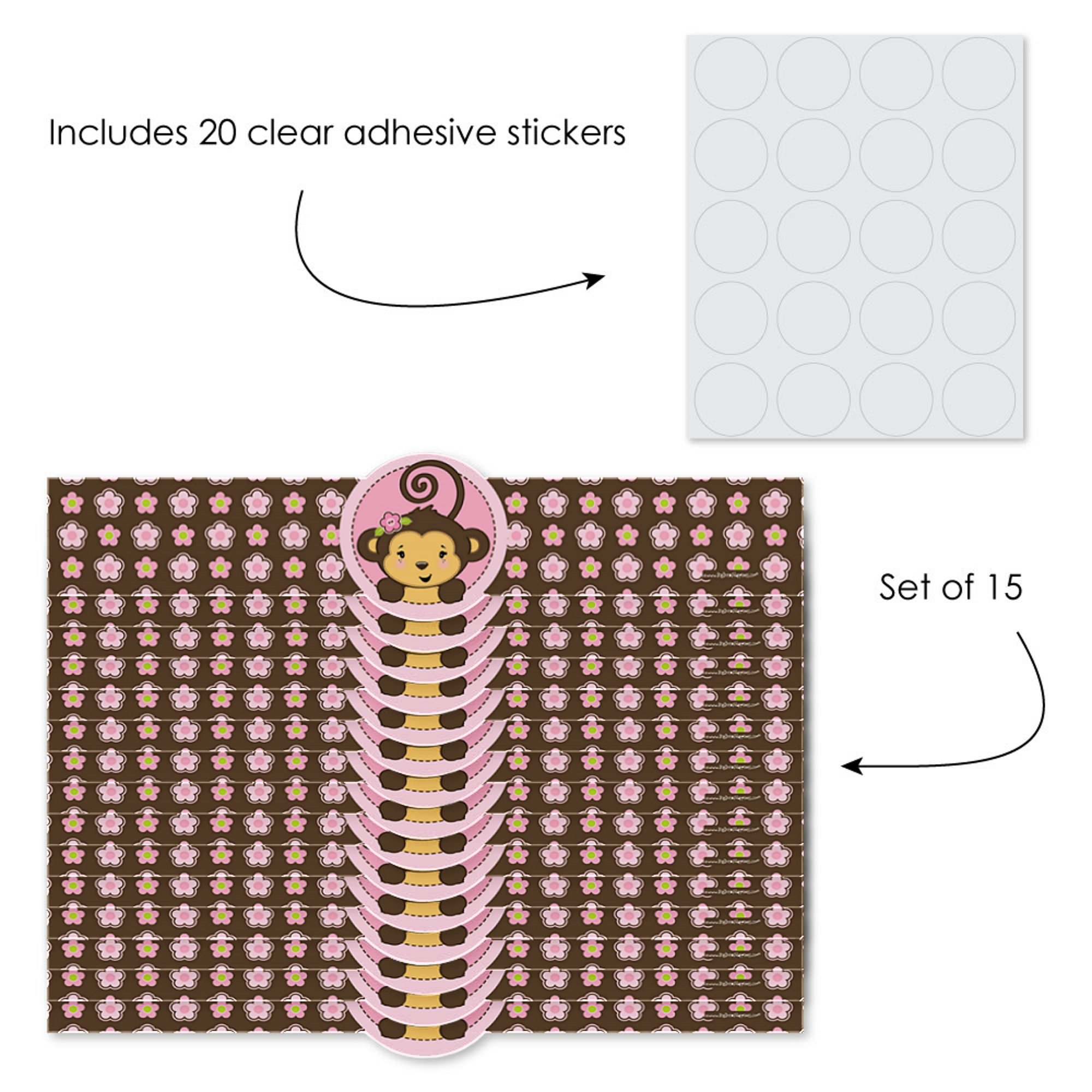 Big Dot of Happiness Pink Monkey Girl DIY Party Supplies - Baby Shower & Birthday Decorations Set of 15 - Perfect for Wrapping Favors, Cake Toppers, and Table Decorations
