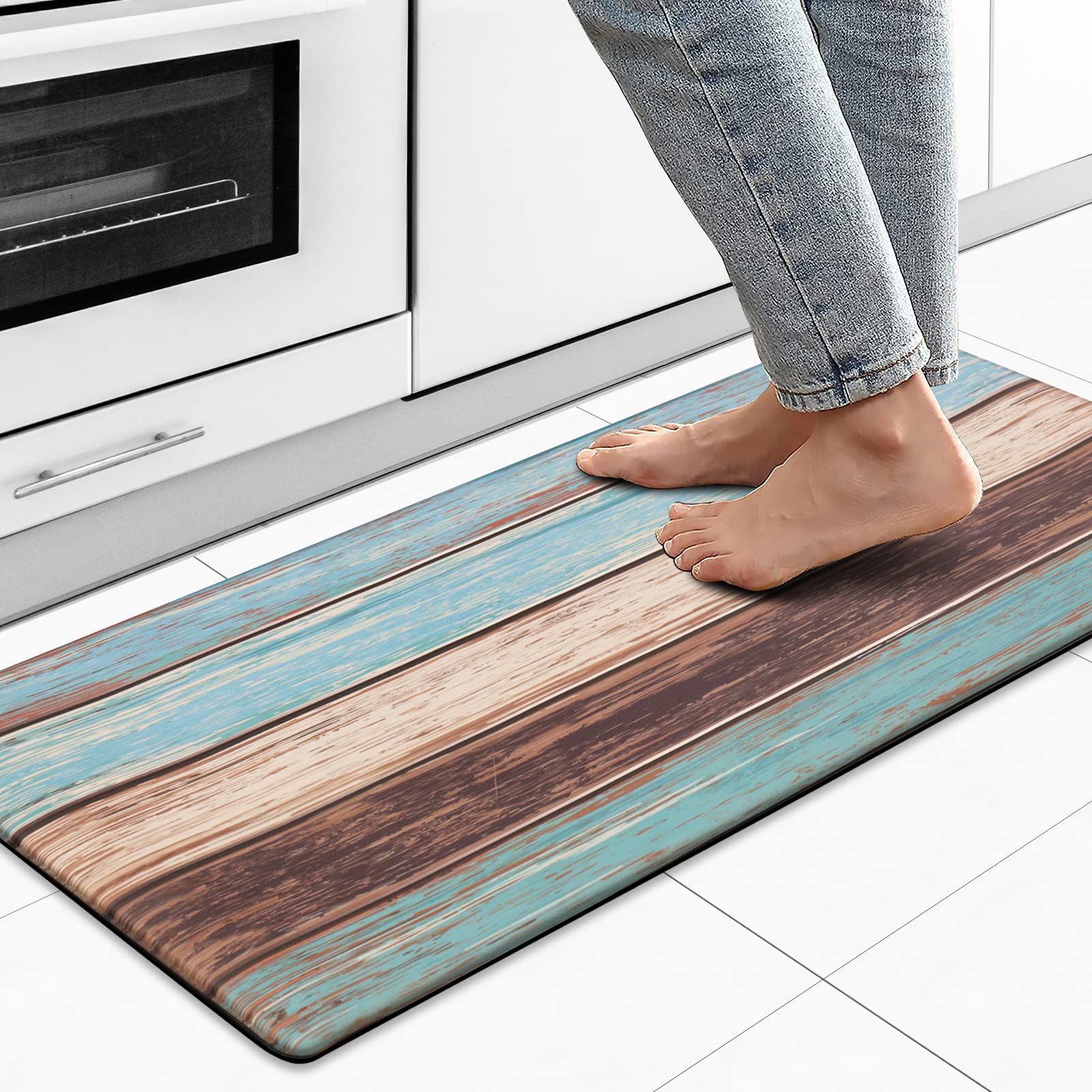 MAYHMYO Anti-Fatigue Kitchen Runner Rug - Non-Slip Waterproof Cushioned Floor Mat with Rustic Wood Texture for Farmhouse, Laundry Room & Standing Desk - Perfect for Sink Areas & High-Traffic Zones