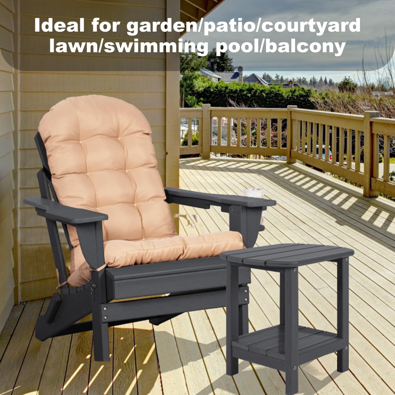 2-Tier Adirondack Outdoor Side Table - Weather Resistant HDPE Patio End Table for Deck, Poolside & Garden (Black) - Perfect for Drinks, Books & Outdoor Relaxation