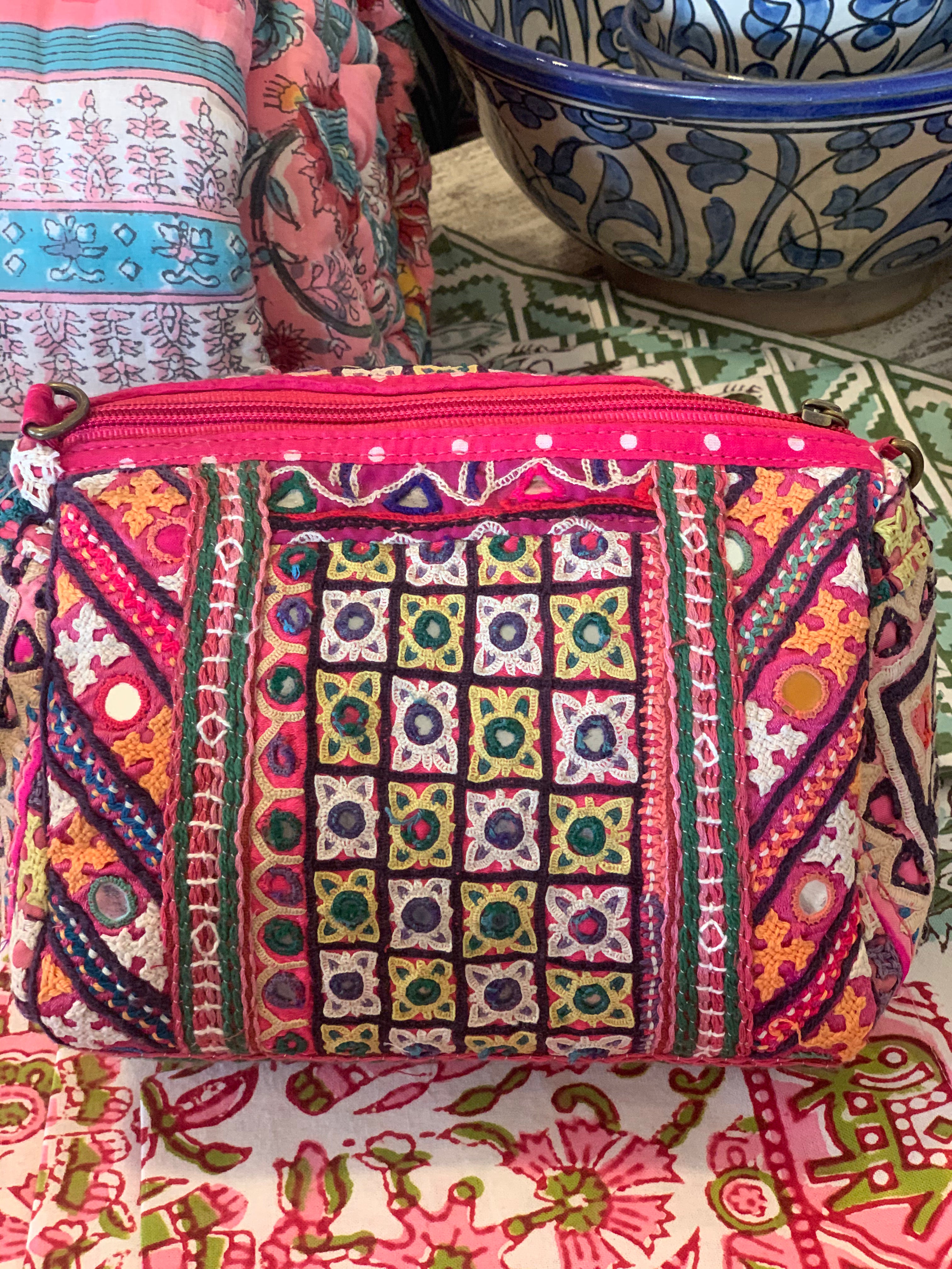 Handmade Boho Tribal Embroidery Cosmetic Clutch - Stylish Crossbody Bag for Women | Perfect for Festivals, Travel & Boho Fashion Accessories