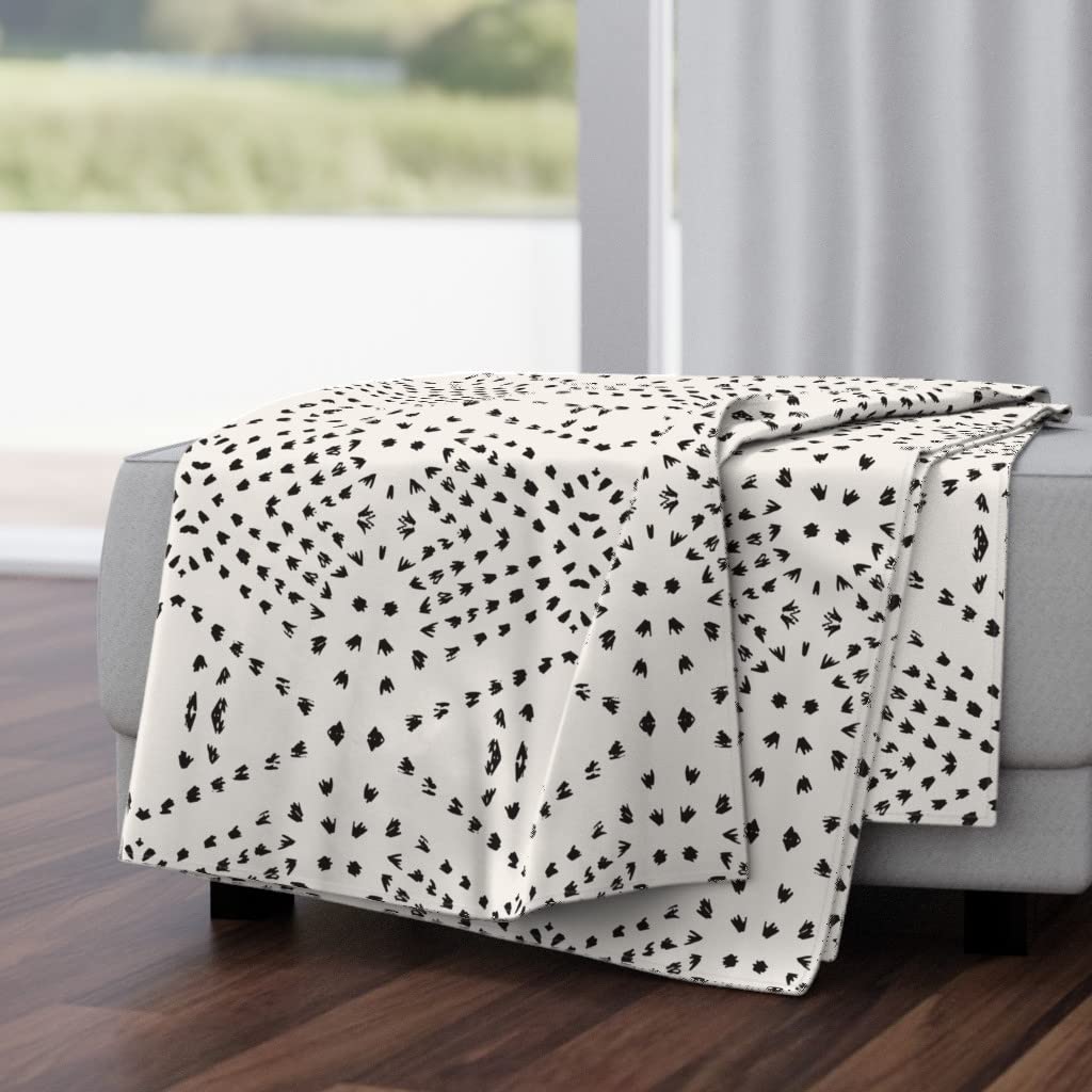 Soft Plush Minky Throw Blanket 50x70 Inches - Tribal Boho Geometric Print in Black & Beige | Cozy Living Room Decor, Bedroom Accent, Gift for Home