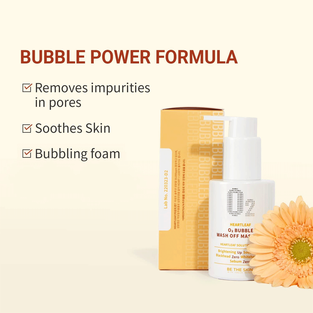 Be The Skin Heartleaf O2 Bubble Wash Off Mask Pack 120g - Deep Cleansing & Pore Care for Oily & Acne-Prone Skin | Korean Skincare for Spa-Like Treatment at Home