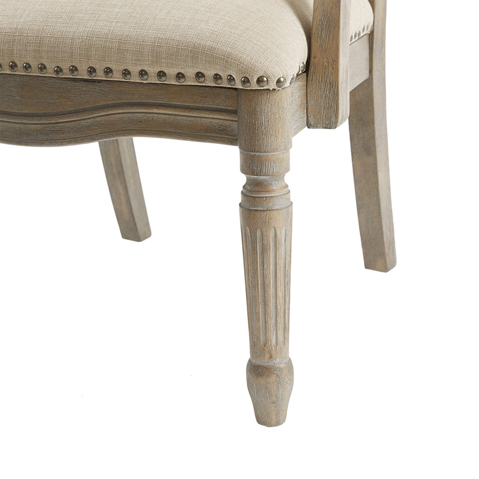 Madison Park Brentwood Accent Chair - Birch Hardwood Frame, Hand Carved Scroll Design, Modern Classic Style Armchair for Living Room, Bedroom & Lounge - Medium Beige Upholstered Sofa Chair - Perfect for Reading Nook, Home Office or Cozy Corner Decor