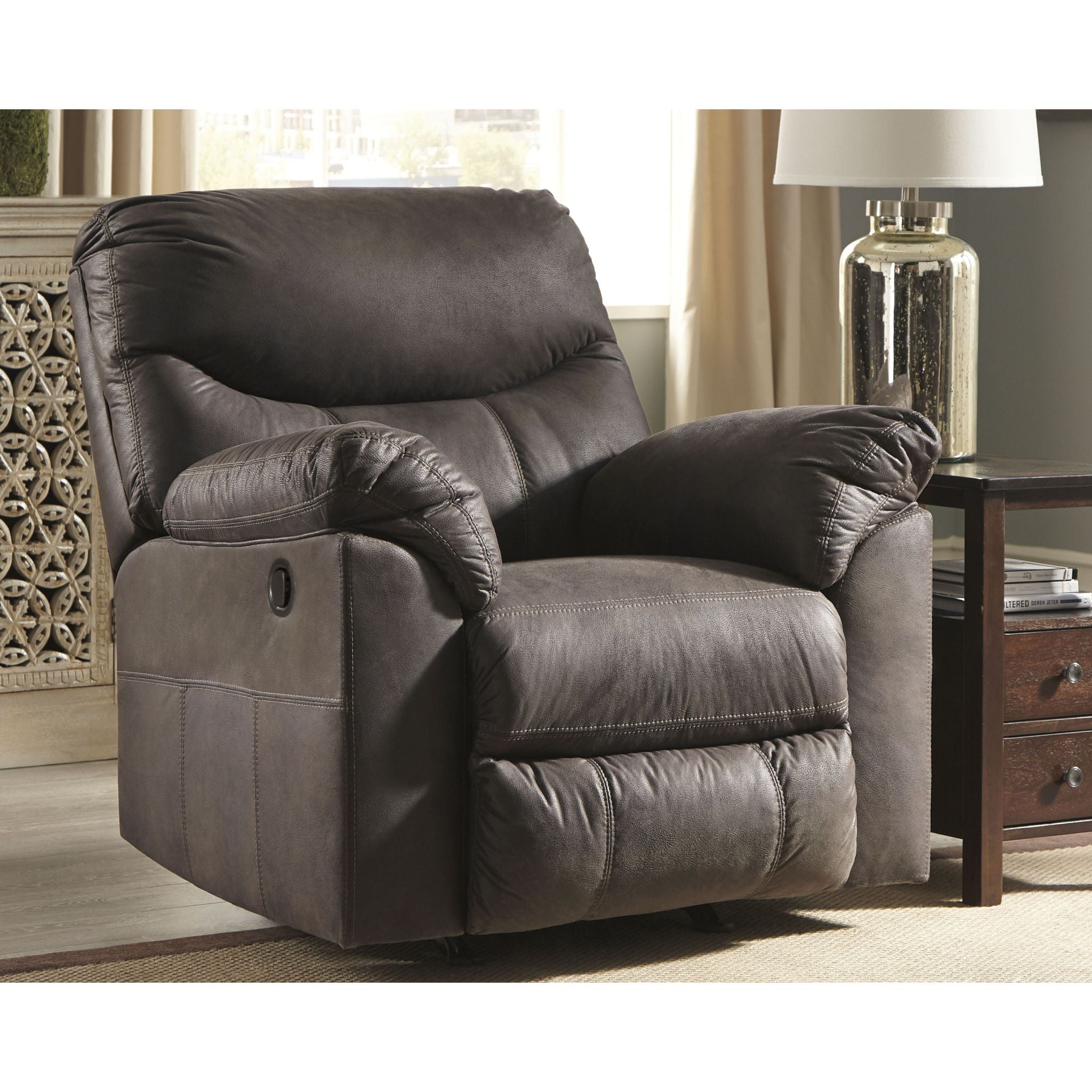 Boxberg Rocker Recliner Chair - Teak Wood Rocking Recliner with Padded Cushions - Perfect for Living Room, Nursery, or Patio Relaxation