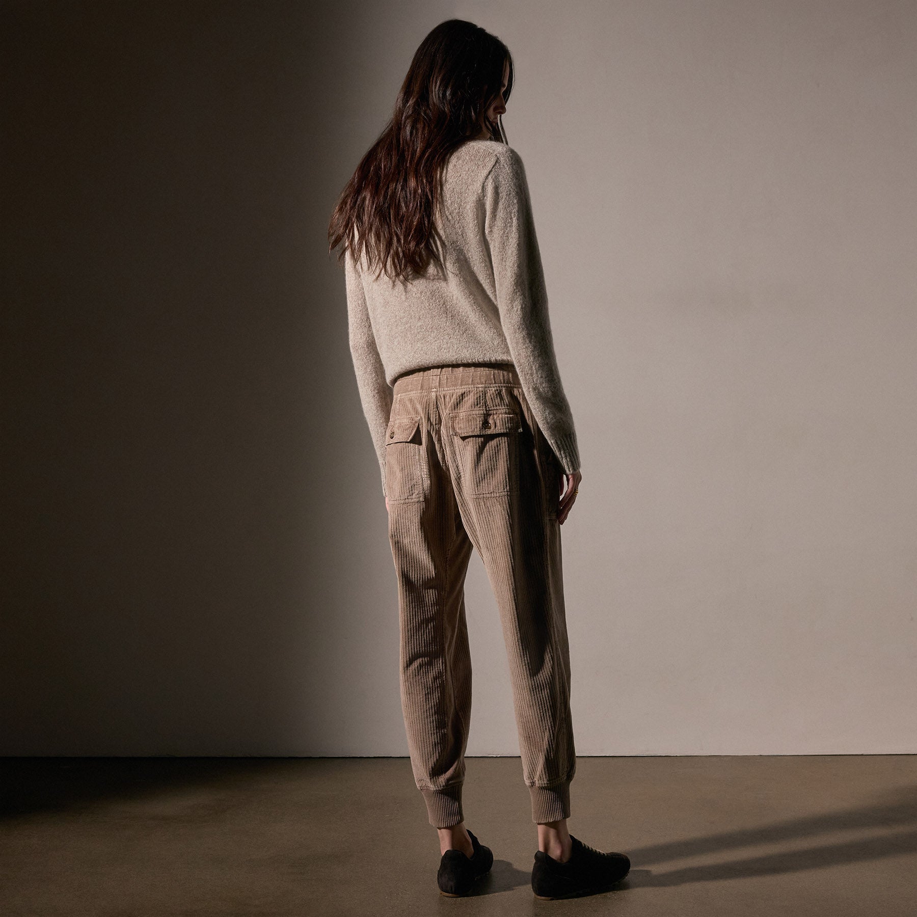 Corduroy Mixed Media Pants for Women - Coyote Pigment Casual Trousers | Comfortable Stretch Fabric, Relaxed Fit | Perfect for Work, Travel & Everyday Wear