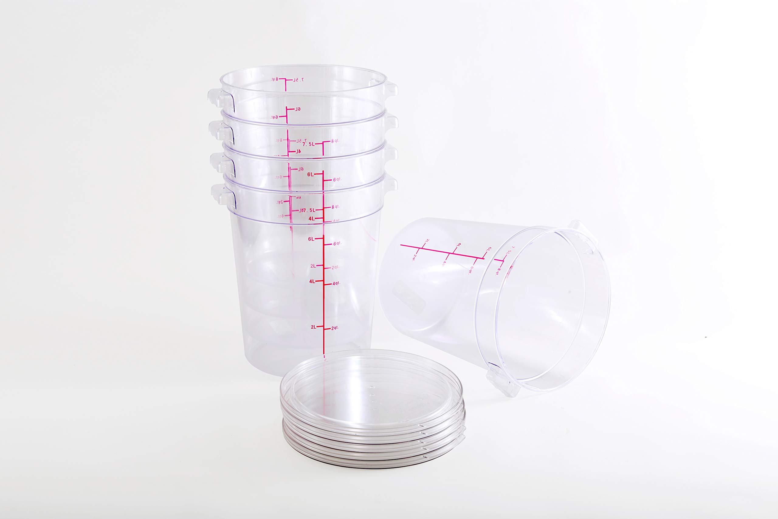 Commercial Grade 8 Qt Clear Polycarbonate Food Storage Containers with Lids - Set of 5, BPA-Free, Airtight & Stackable for Restaurant, Kitchen, Meal Prep & Bulk Food Storage