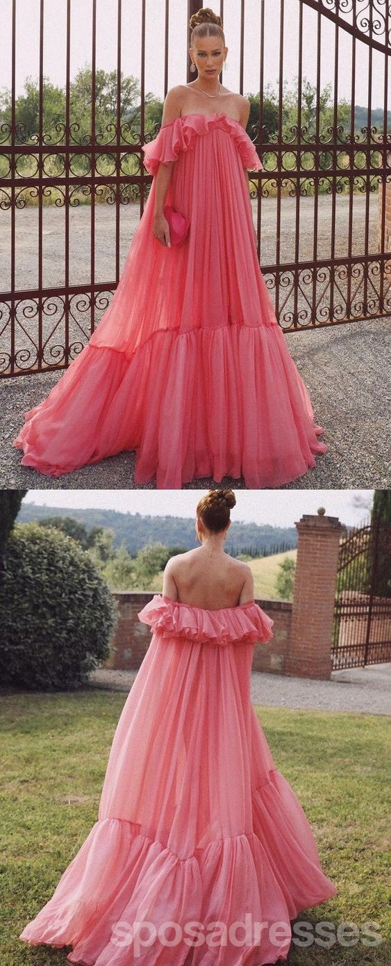 Elegant Pink A-Line Off-Shoulder Long Prom Dress for Women - Perfect for Evening Parties, Homecoming, and Formal Events
