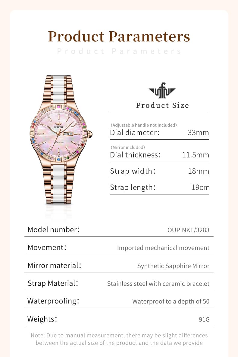 Luxury Diamond Women's Automatic Watch - Self-Winding Stainless Steel with Sapphire Crystal & Ceramic Band - Elegant Dress Watch for Business, Party & Special Occasions