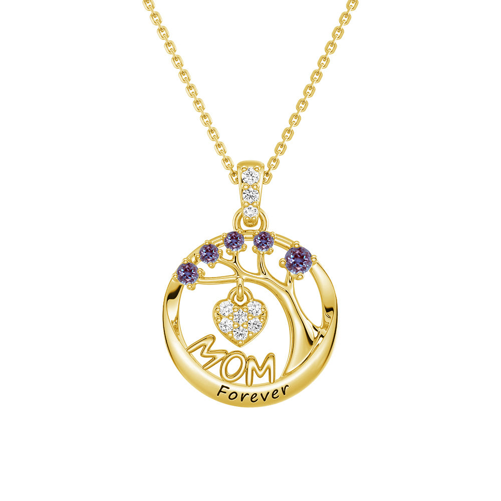 Personalized Birthstone Mom Necklace - Forever Tree of Life Pendant with Heart Charm | Meaningful Gift for Mother's Day, Birthday & Anniversary | Jewelry for Women