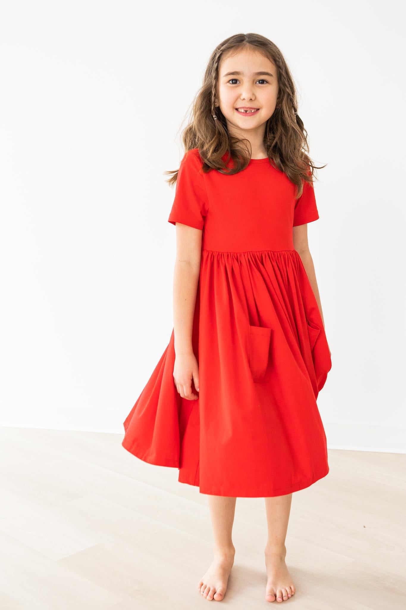 Stylish Red Short Sleeve Pocket Twirl Dress for Women - Perfect for Summer Parties, Date Nights & Casual Outings