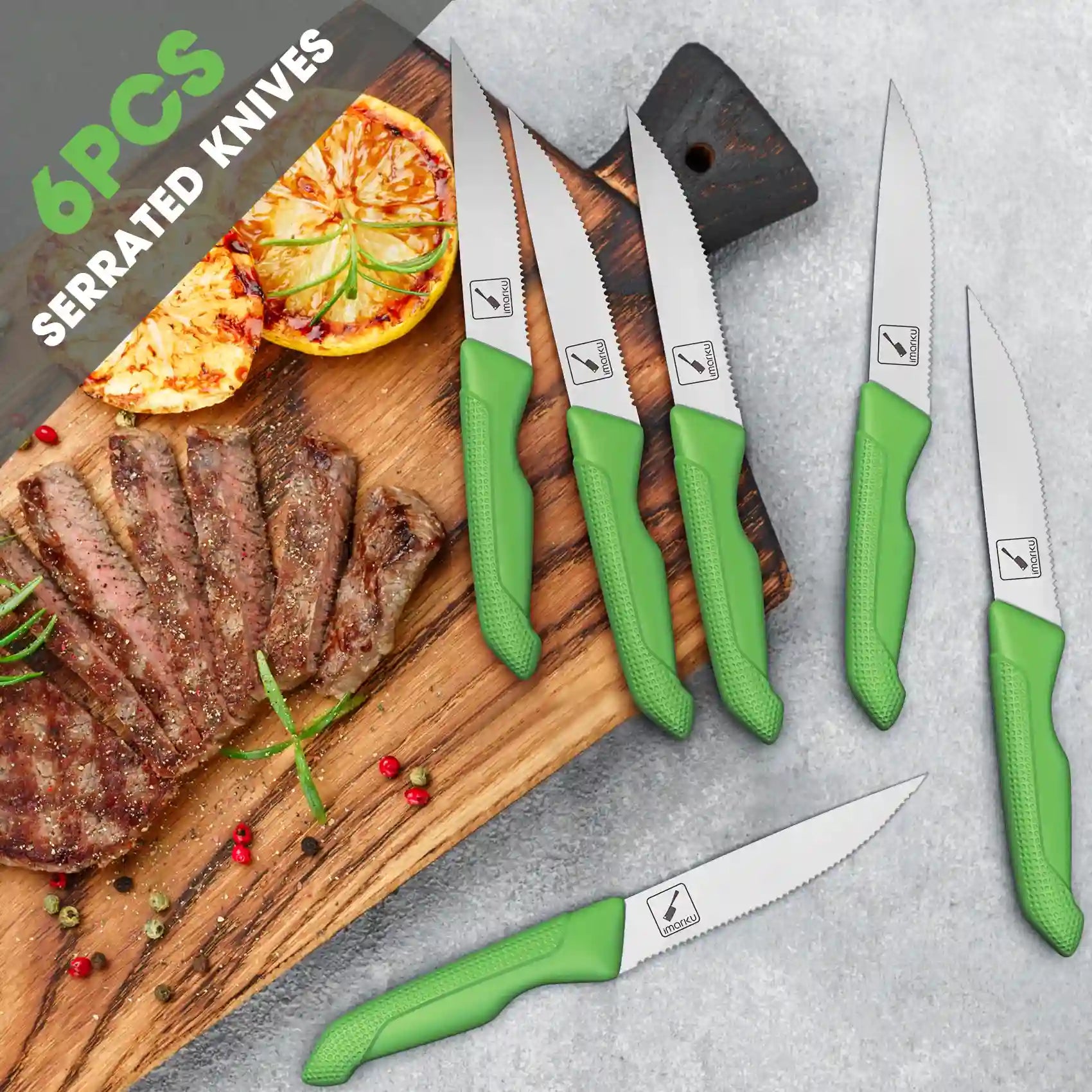 Premium 6-Piece Green Knife Set with Sharp Stainless Steel Blades & Ergonomic PP Handles - Perfect for Kitchen, Camping, BBQ, and Outdoor Cooking
