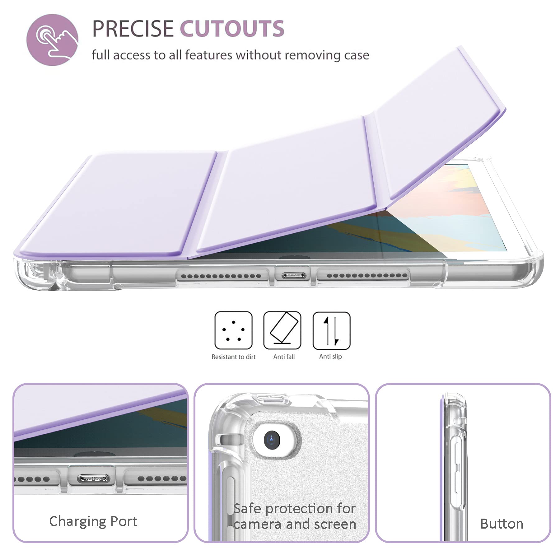 Gahwa iPad 9.7 inch Case for iPad 6th/5th Gen 2018/2017, iPad Air 2 & iPad Air - Clear Trifold Protective Cover with Pencil Holder, Auto Sleep/Wake Feature | Perfect for Work, Study & Travel