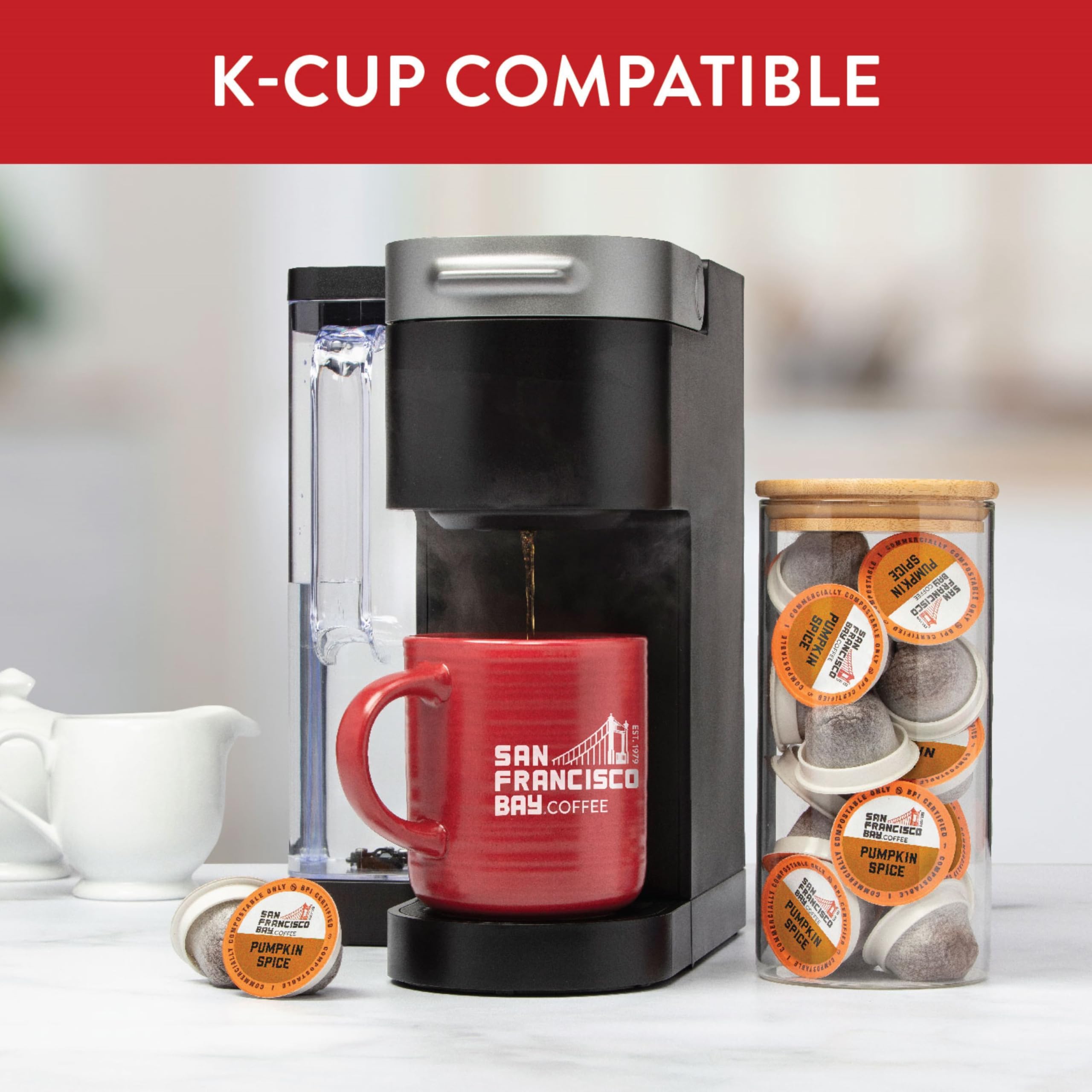 San Francisco Bay Compostable Coffee Pods - Pumpkin Spice (80 Count) K-Cup Compatible with Keurig 2.0, Flavored Medium Roast Coffee | Perfect for Fall Mornings, Office Brewing & Holiday Gatherings