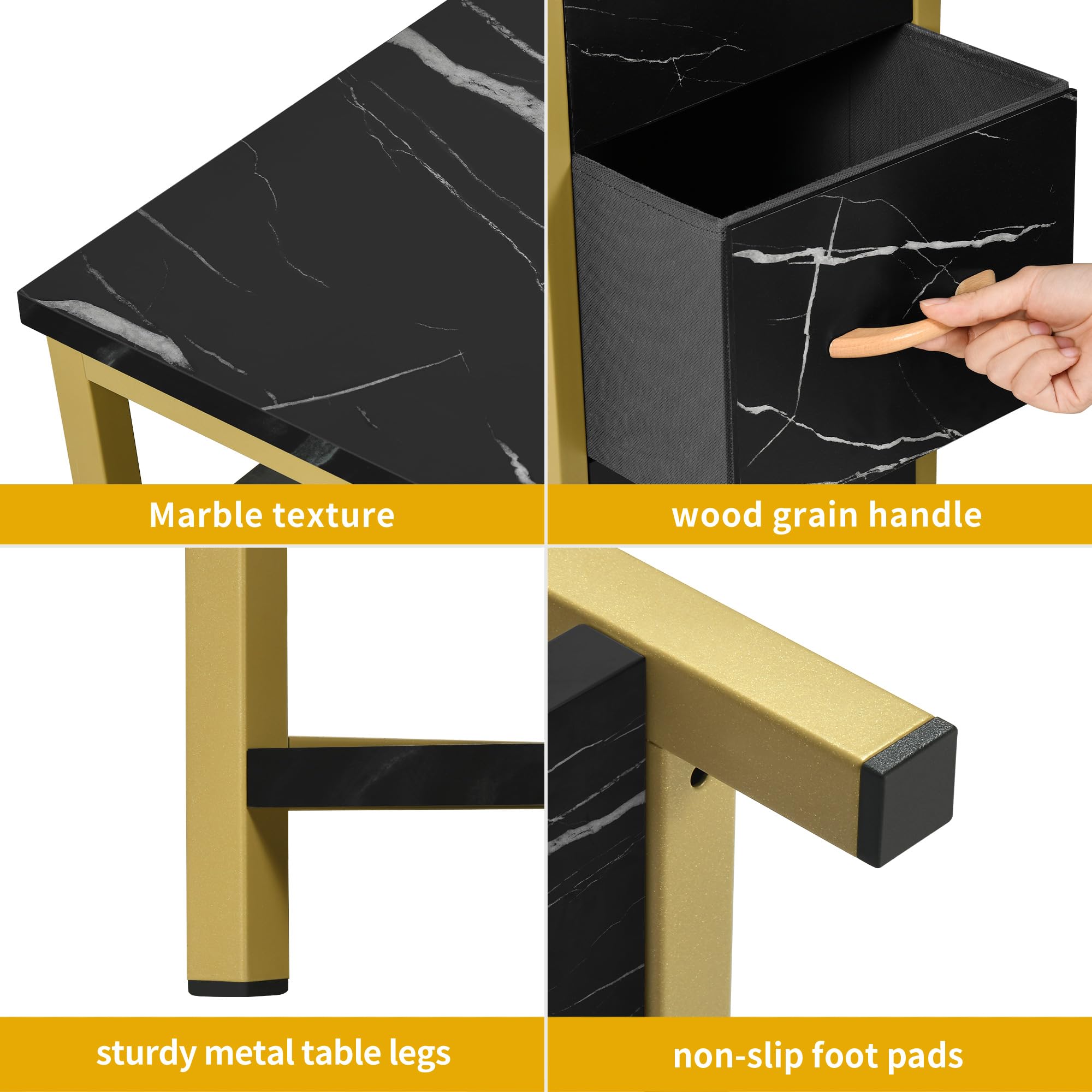 DWVO Professional Nail Desk with 3 Drawers - Marble Texture Manicure Station, Acetone-Resistant Nail Tech Table for Salon & Spa - Perfect for Nail Artists & Beauty Professionals (Black) | Ideal for Nail Extensions, Gel Polish Application & Pedicure Services