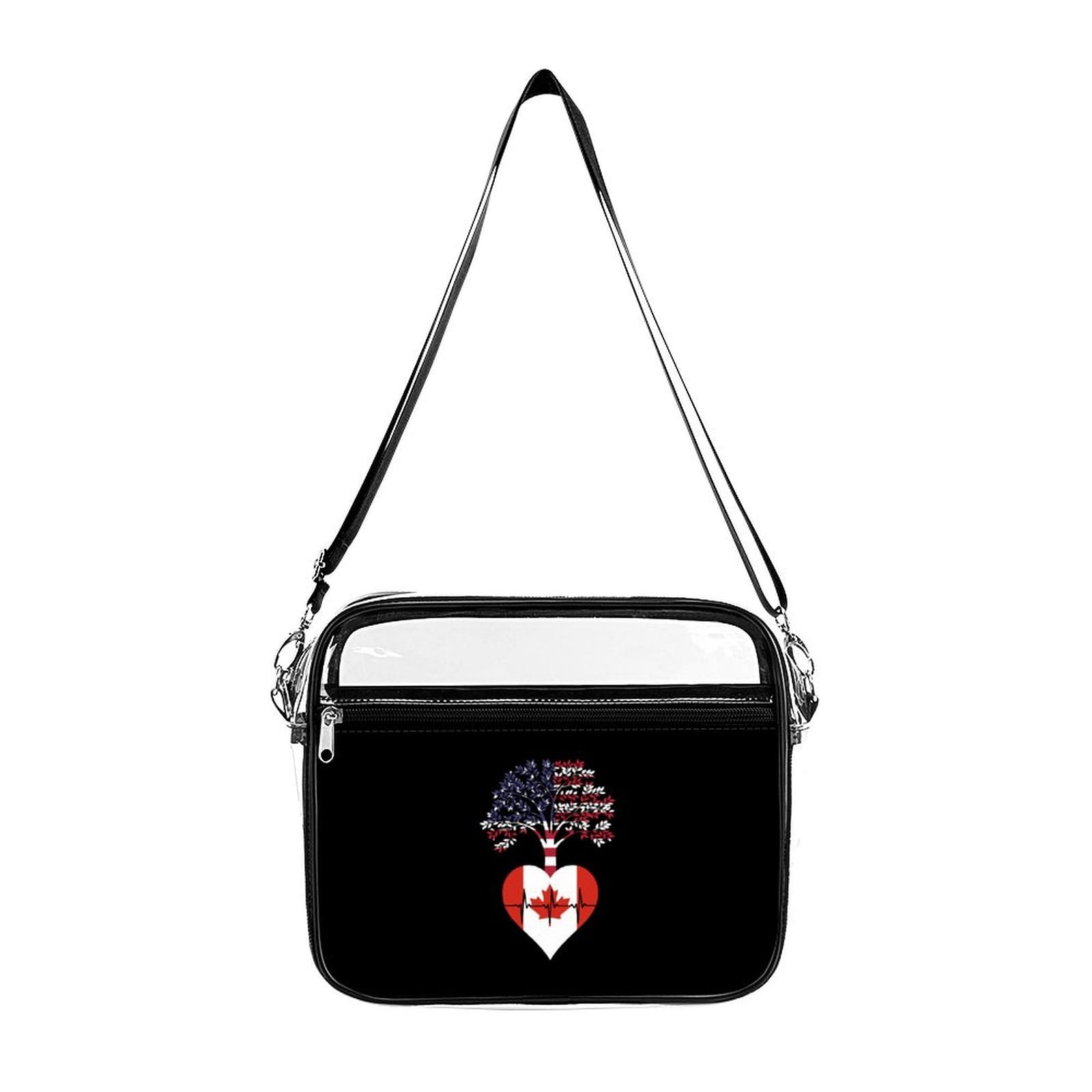 Clear Stadium Bag for Canada & US - Root Heartbeat Transparent Messenger Shoulder Bag with 2 Compartments, Waterproof Crossbody Purse for Concerts, Sports Events & Travel