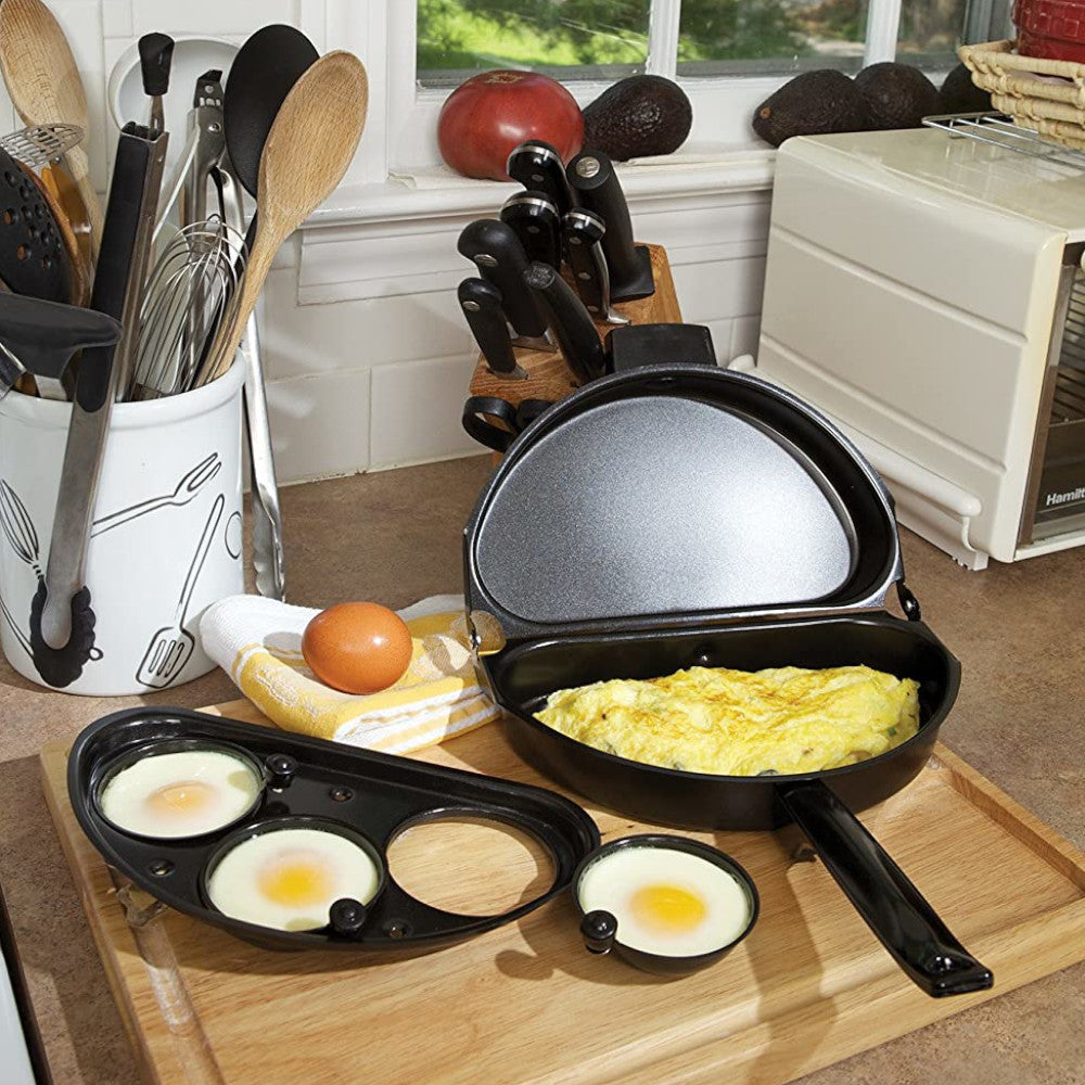 FOX RUN Non Stick Omelette Pan with Egg Poacher - 8 Inch Professional Omelet Pan for Perfect Eggs - Ideal for Breakfast, Brunch & Camping Cooking