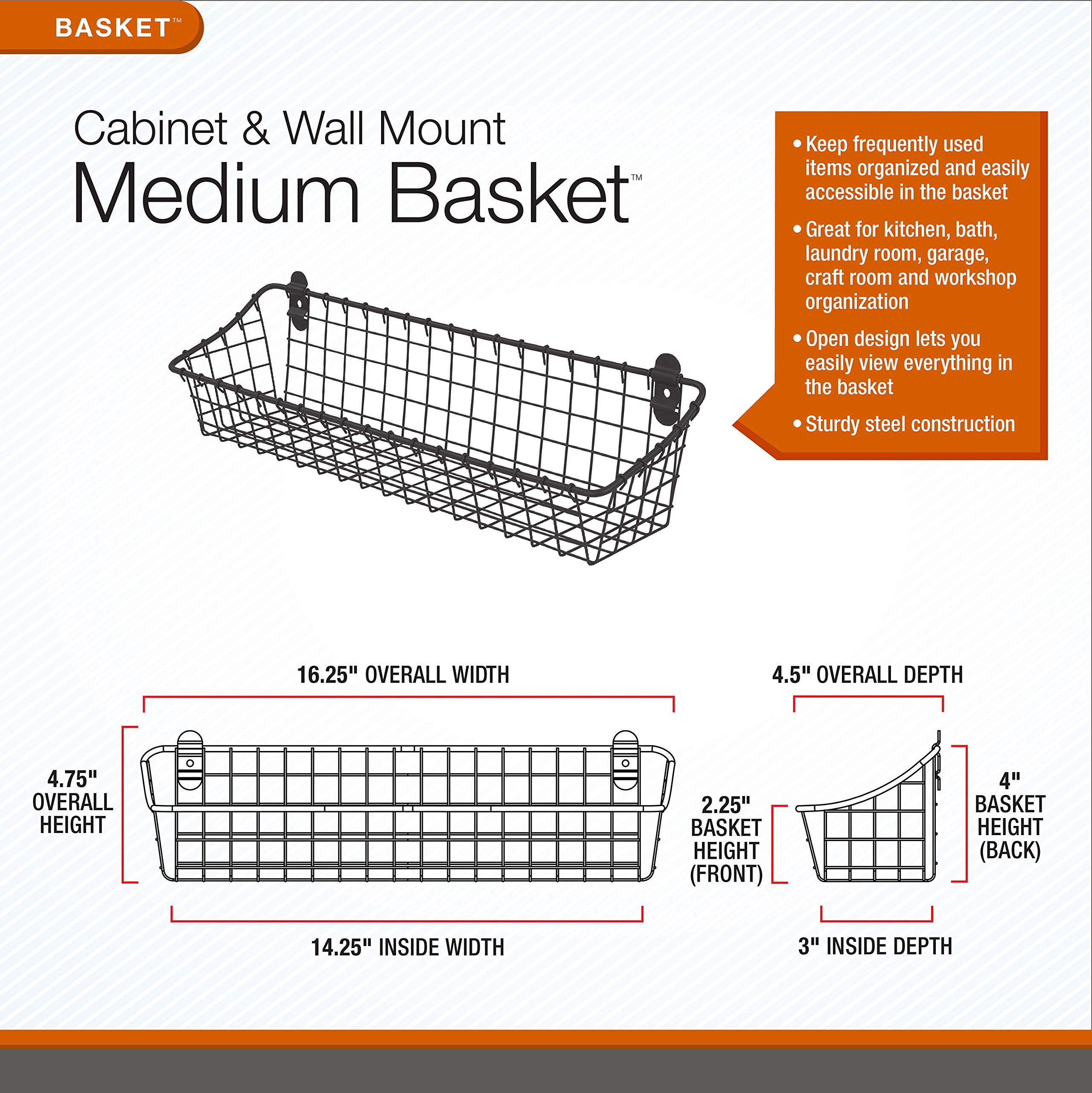 Vintage Wall Mount Basket - Industrial Gray for Home & Office Storage