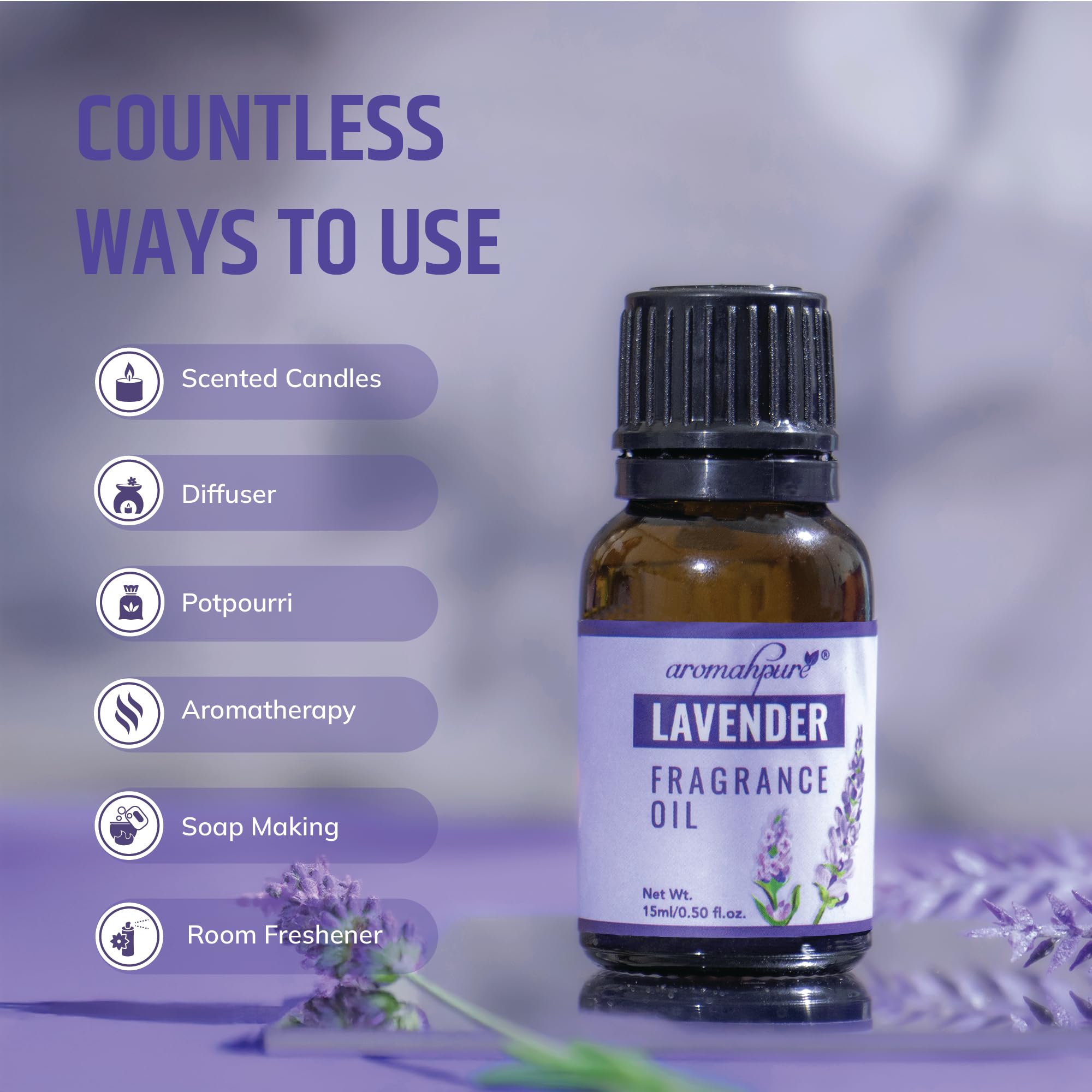 Aromahpure Lavender Essential Oil - 15ml | Premium Aromatherapy Oil for Relaxation & Meditation | IFRA Certified Fragrance Oil for Diffusers, Candles, Soaps & Home Scenting | Perfect for Stress Relief, Yoga & Bedtime Relaxation